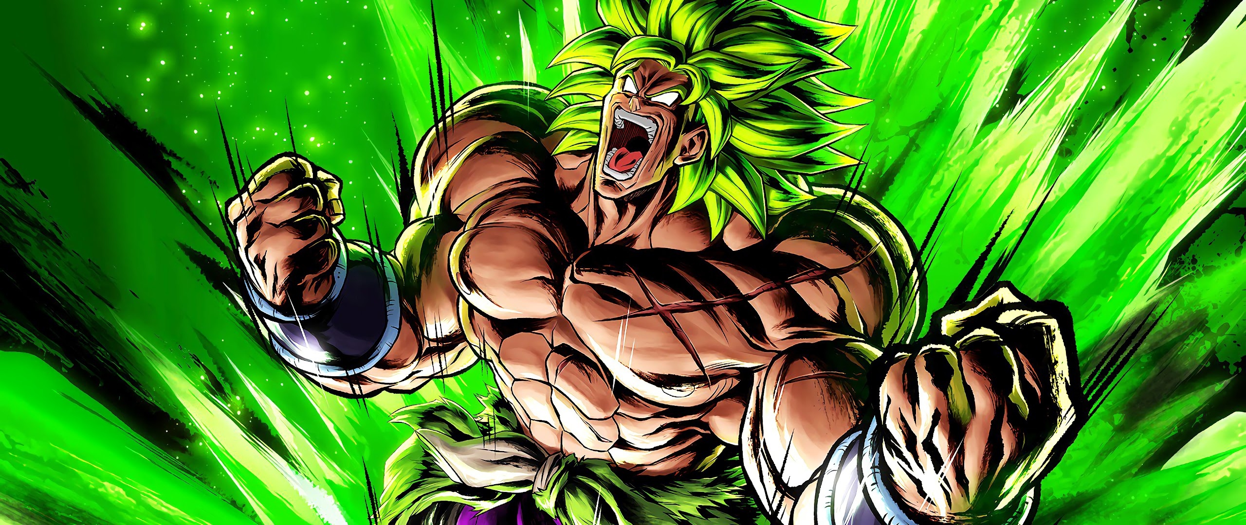 Super Saiyan Broly, Dragon Ball Legends, green ki aura, Dual Screen Desktop wallpaper