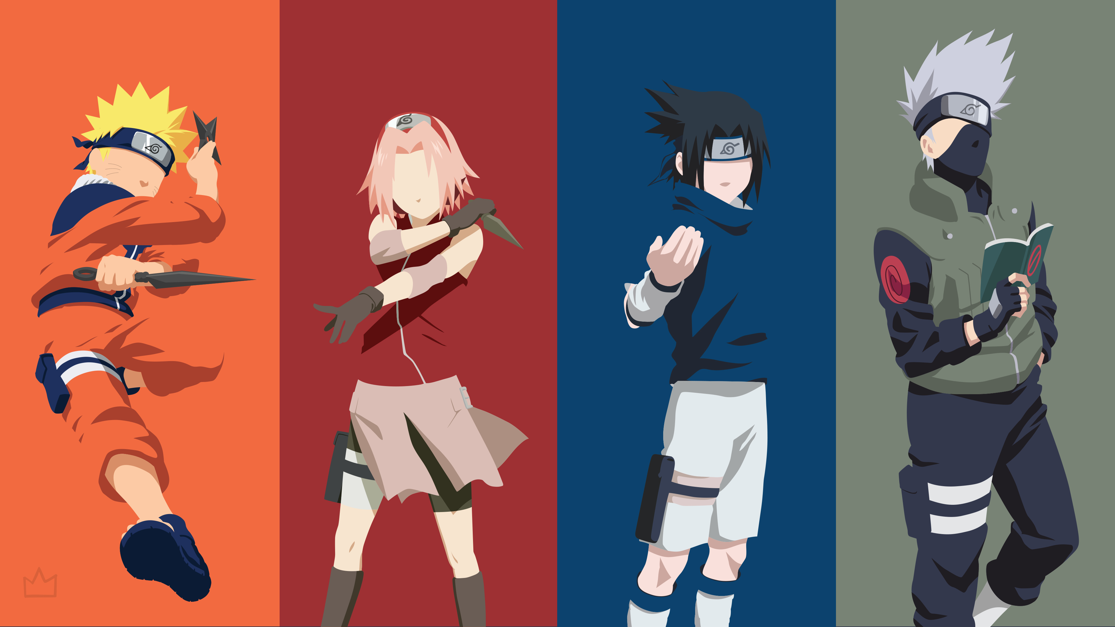 Naruto Uzumaki, Sasuke Uchiha, Sakura Haruno, Kakashi Hatake, 4K Desktop wallpaper