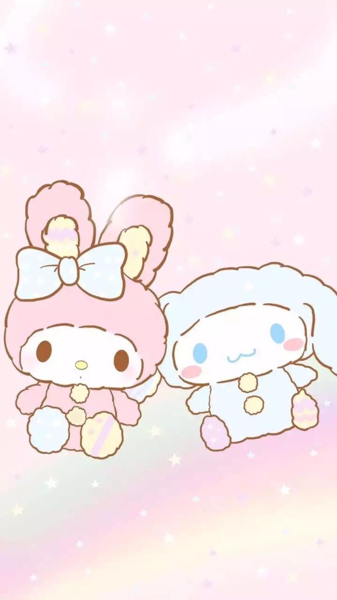 My Melody, Cinnamoroll, pastel star pattern, Full HD Phone wallpaper