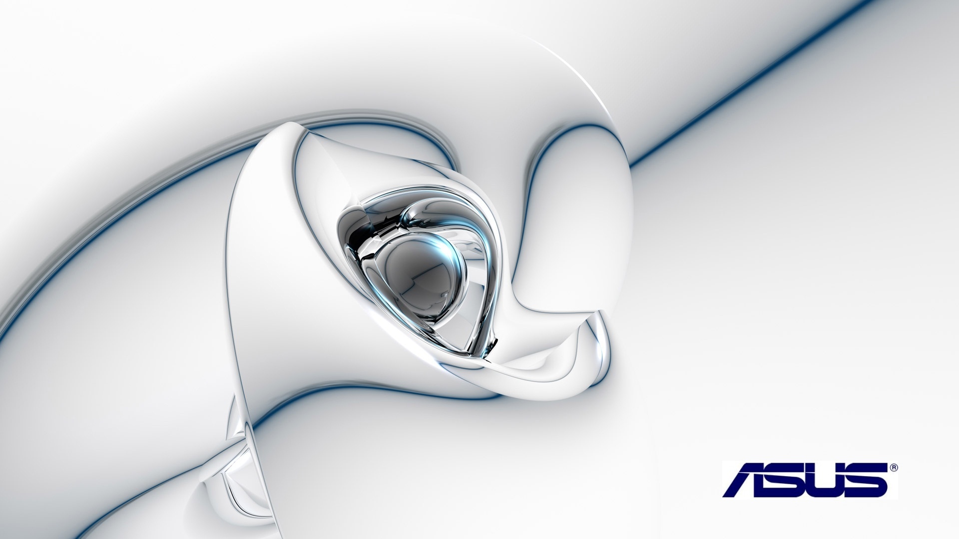 ASUS logo, reflective chrome core, abstract white 3D curves, Full HD Desktop wallpaper