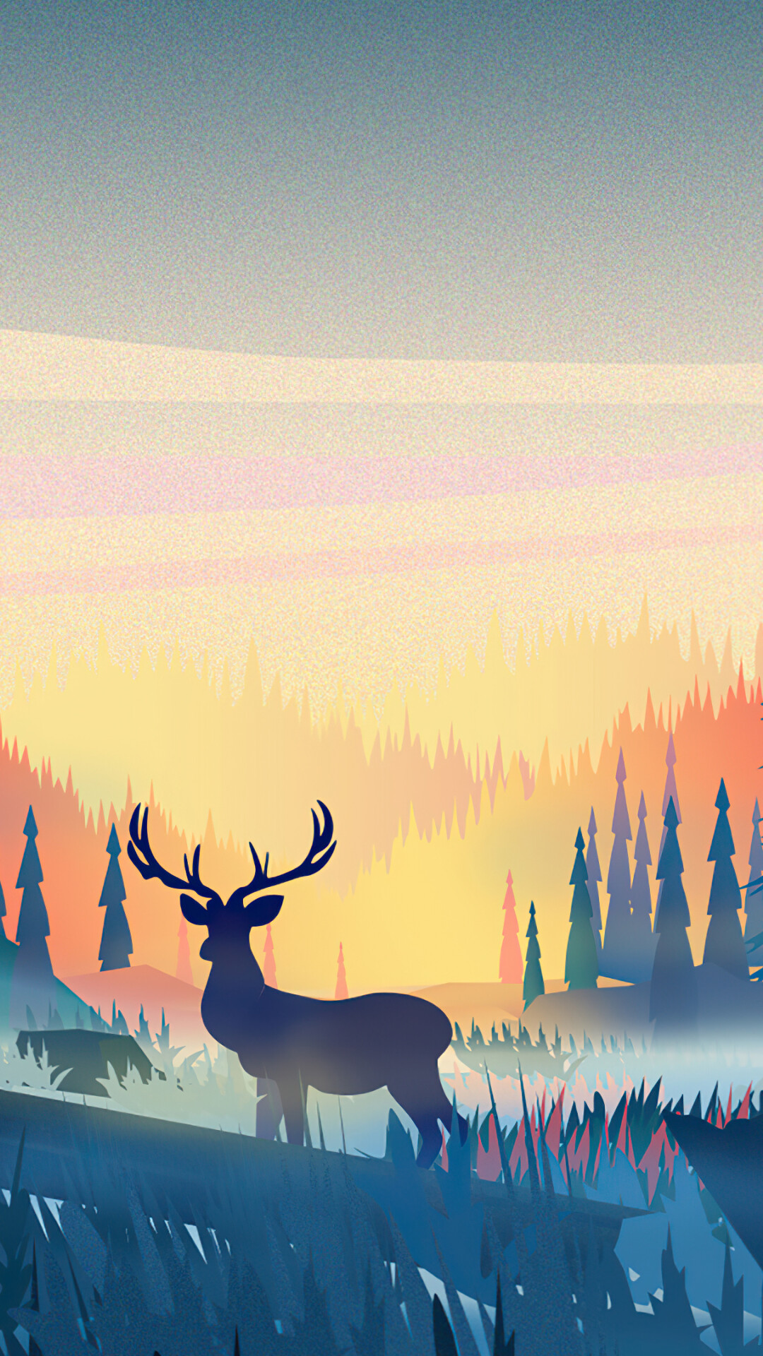 Reindeer minimal forest, minimalism 4K, 1080x1920 Full HD Phone