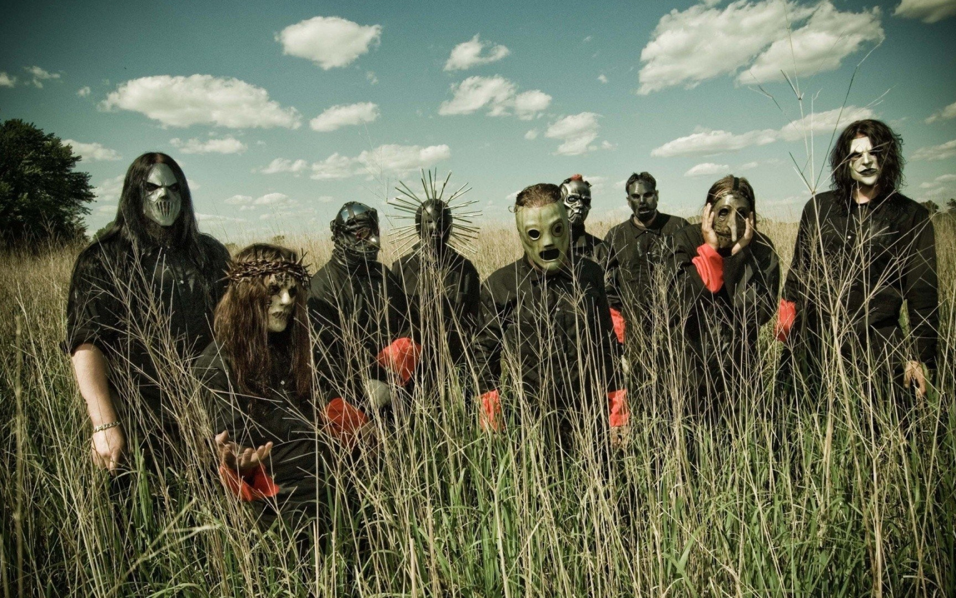 Slipknot, Corey Taylor, Joey Jordison, tall grass field, HD Desktop wallpaper