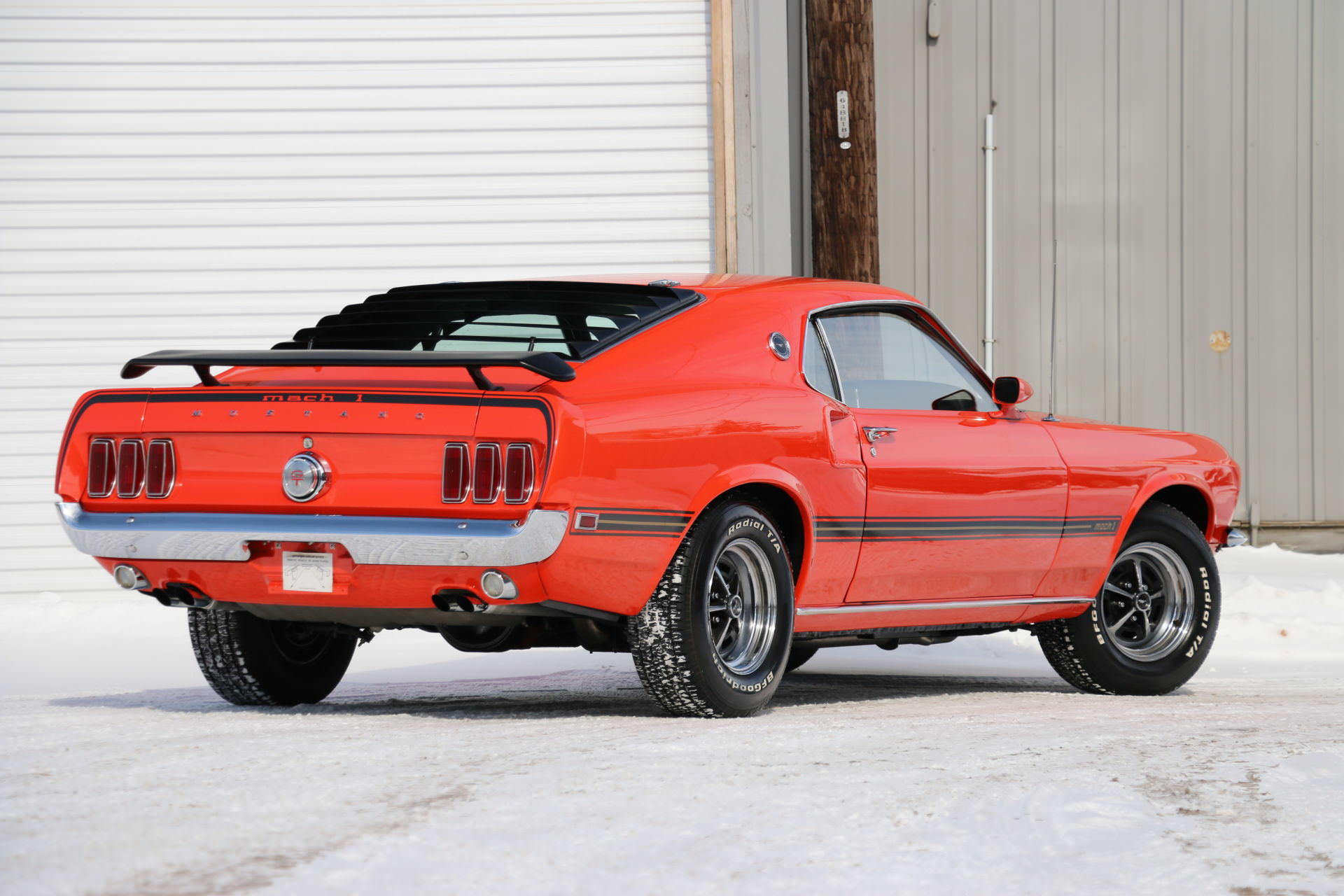 1970 Ford Mustang Mach 1, Rear window louvers, Snow-covered ground, HD Desktop wallpaper