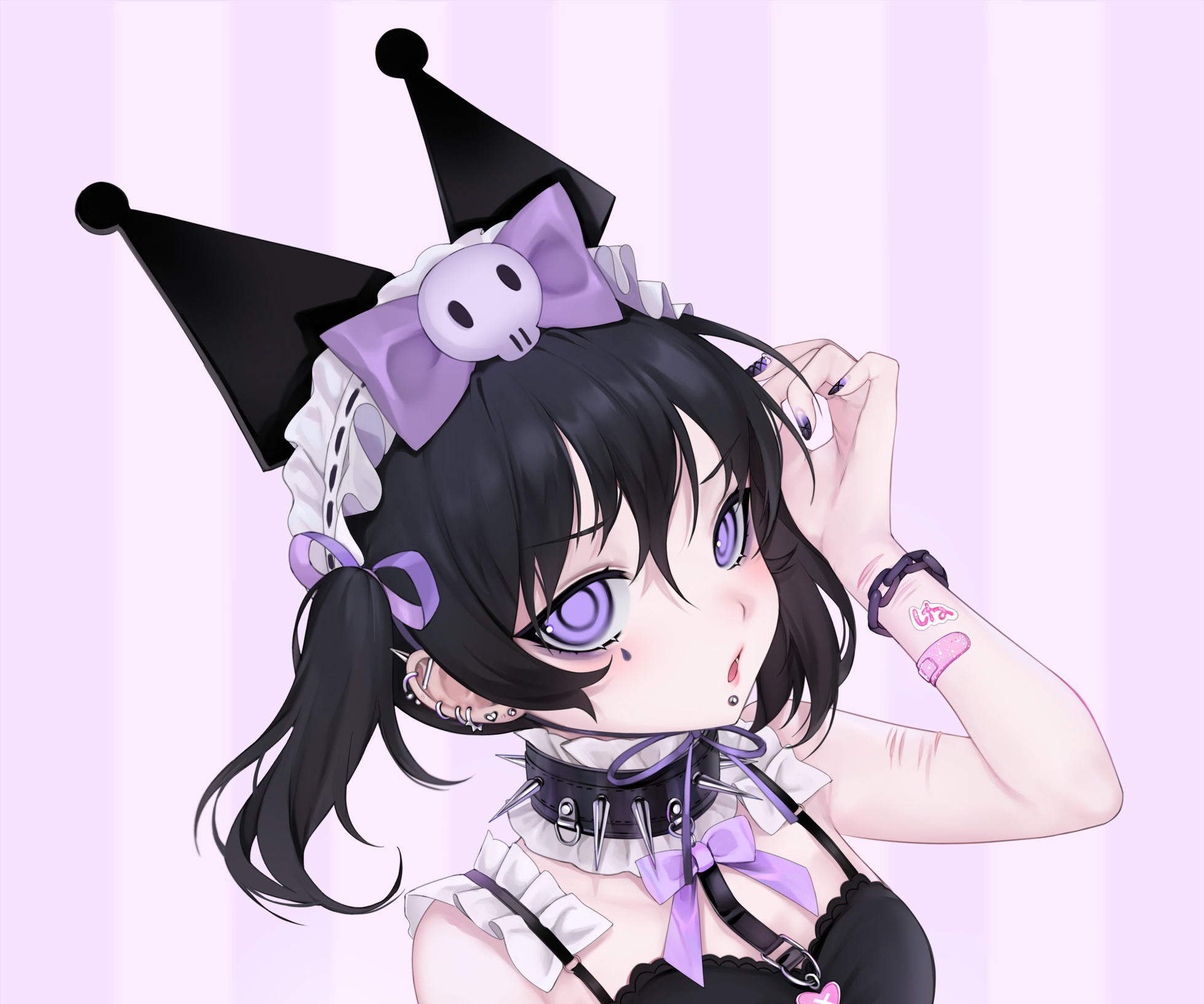 Kuromi gijinka, Kuromi skull headband, spiked choker necklace, HD Desktop wallpaper