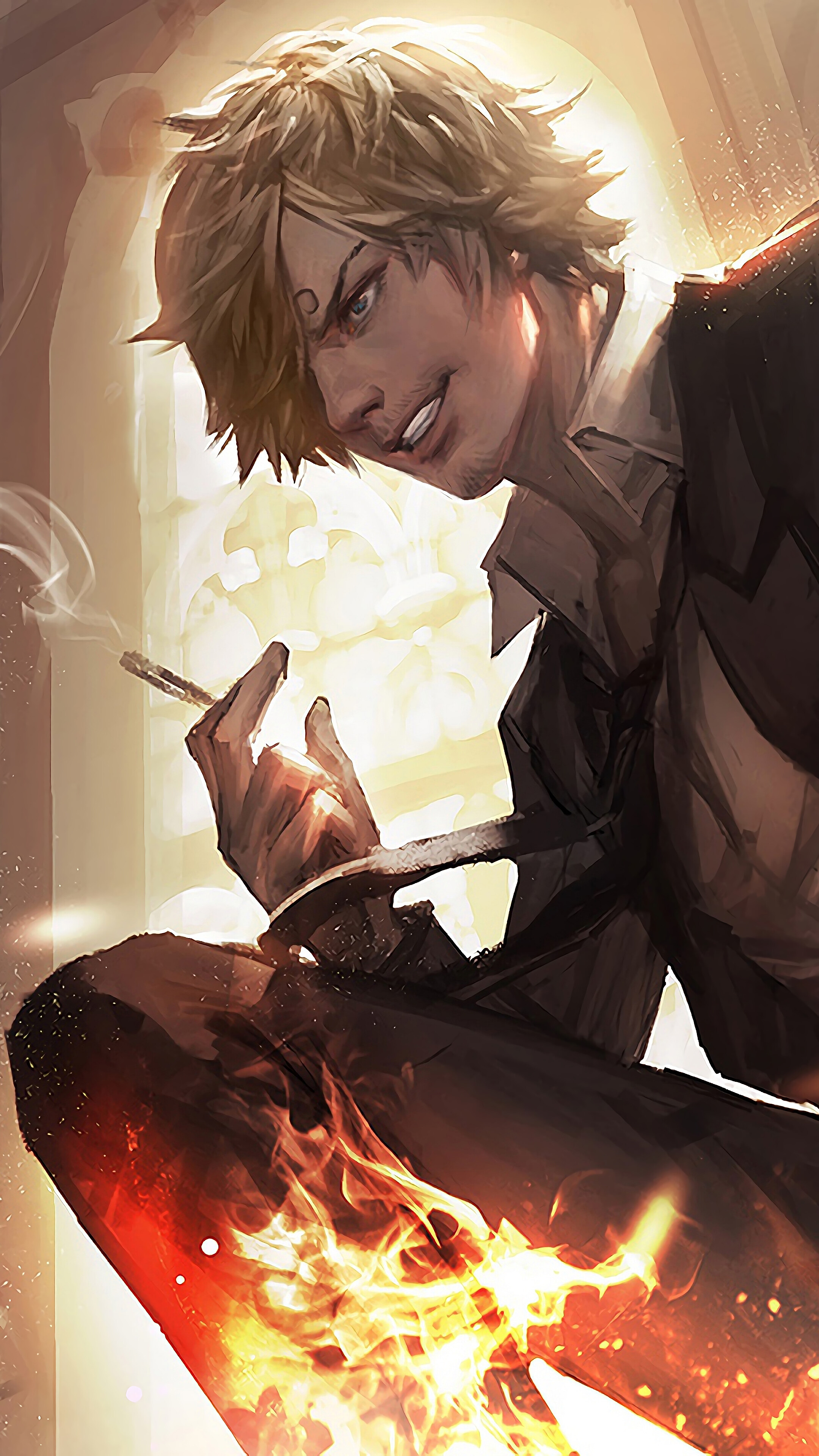 Vinsmoke Sanji, Diable Jambe technique, lit cigarette, 4K Phone wallpaper