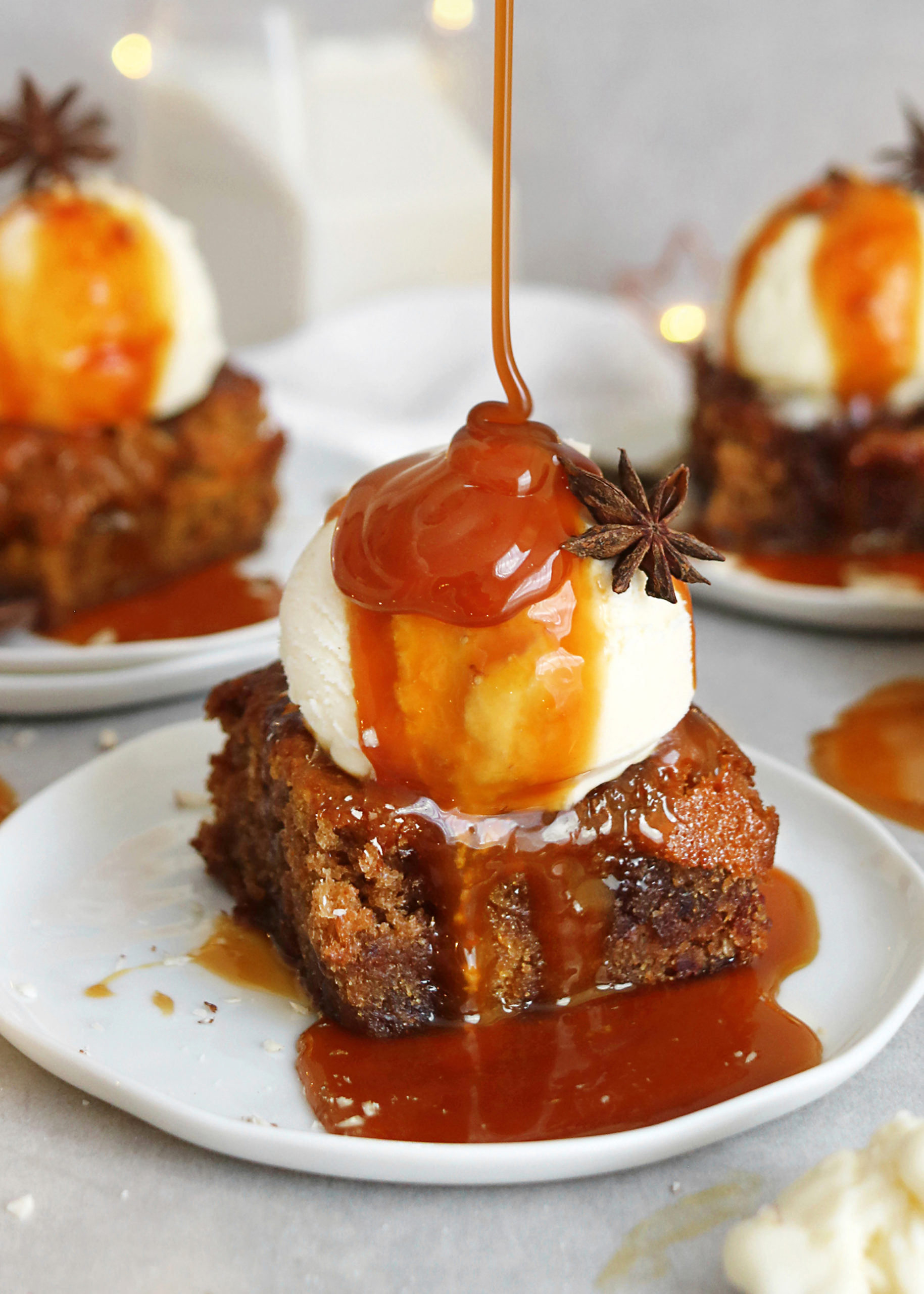 Plant-based sticky toffee pudding, Vegan delight, Decadent dessert, Caramel indulgence, 1830x2560 HD Phone