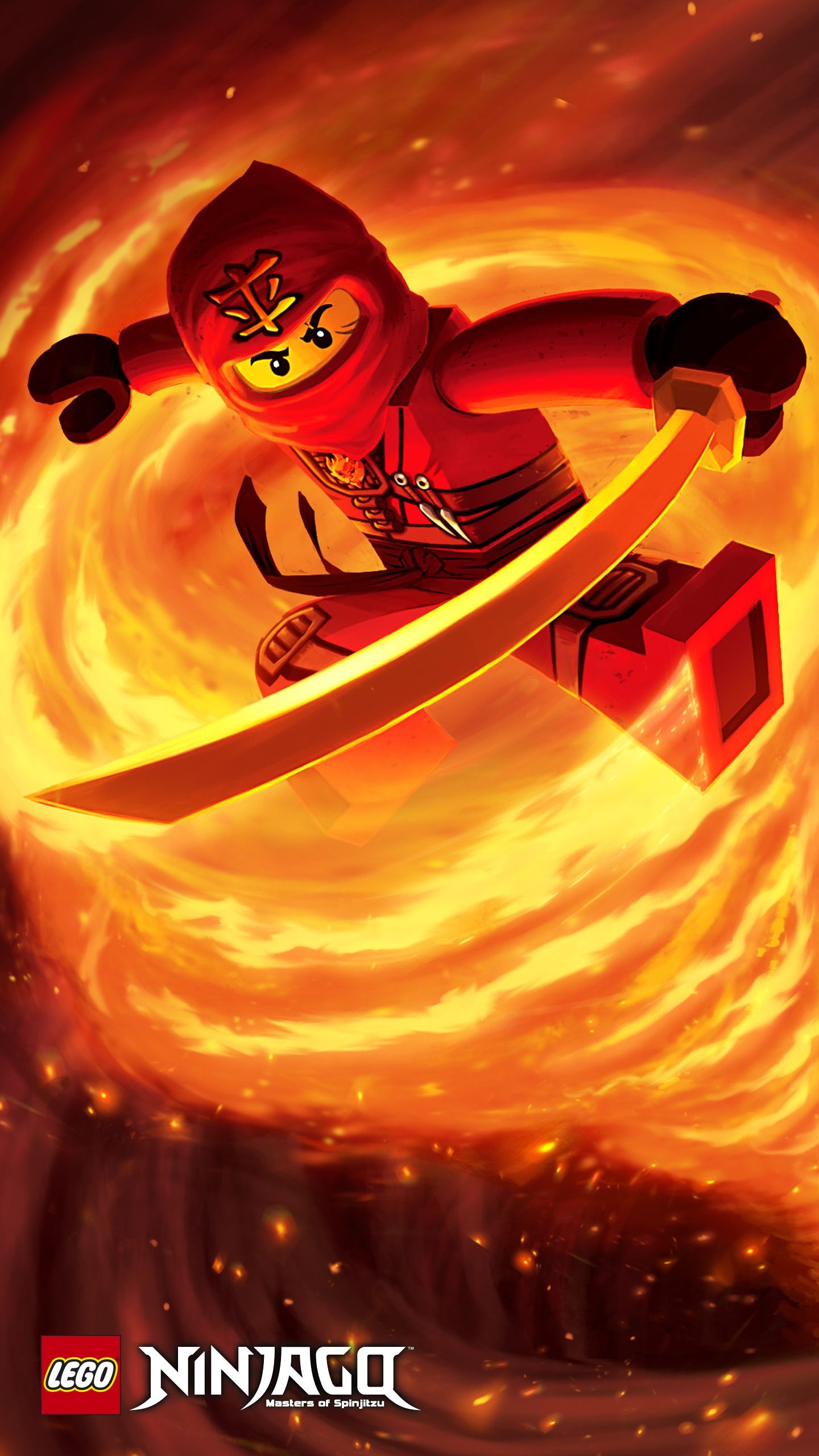 Kai the fire ninja, Golden katana in flames, Ninjago: Masters of Spinjitzu logo, HD Phone wallpaper