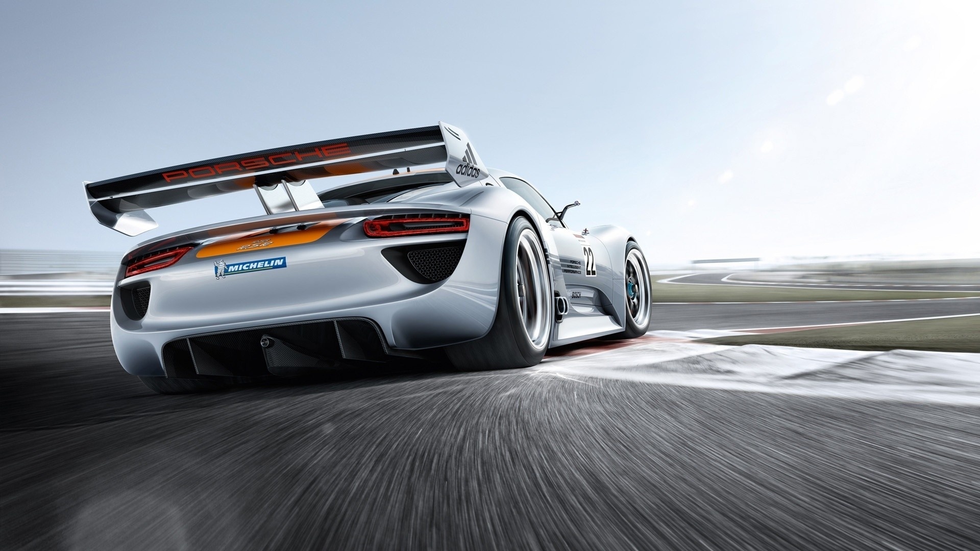 Porsche 918 RSR Concept, Racetrack apex curb, Motion blur asphalt, Full HD Desktop wallpaper