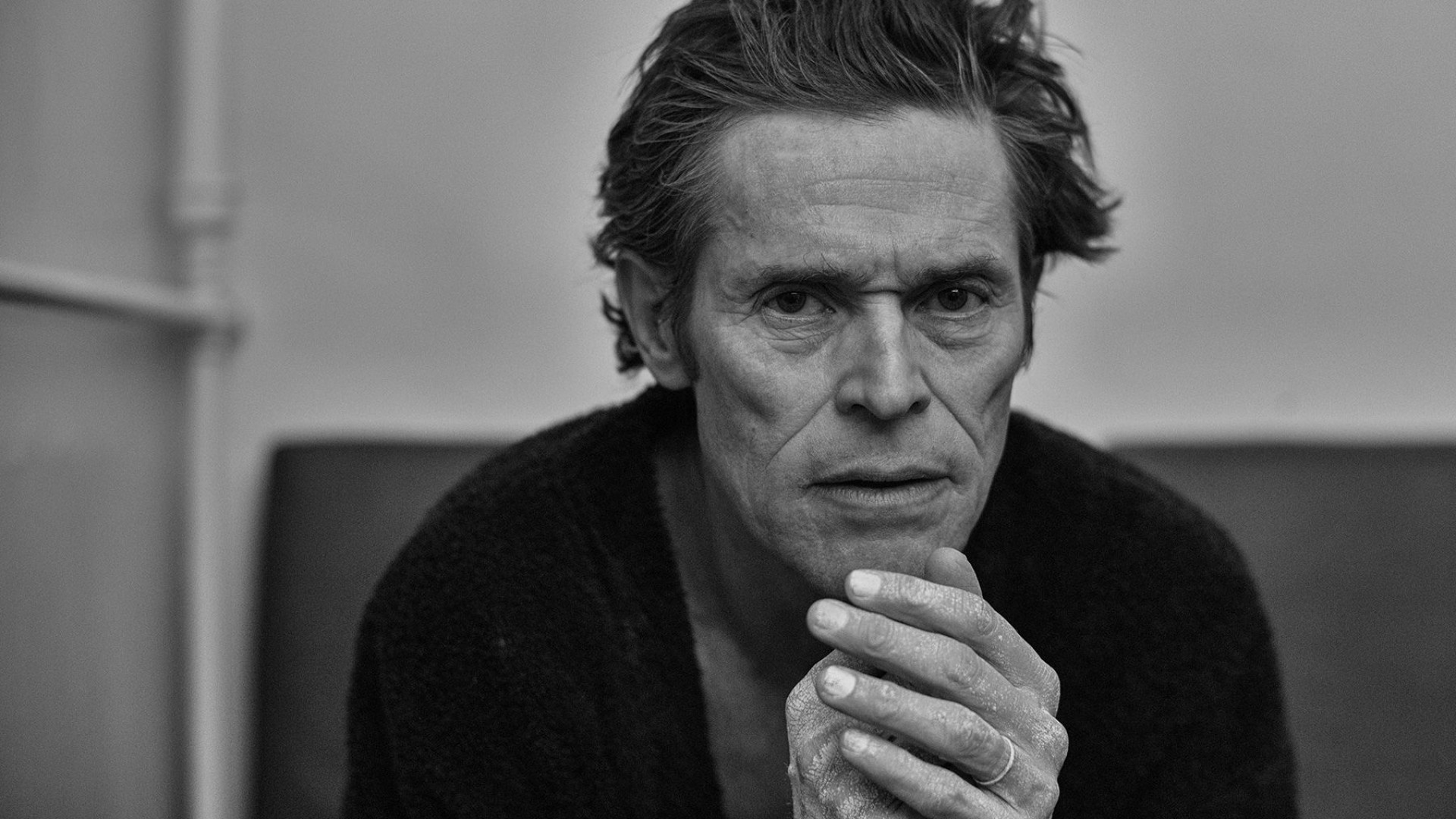 Willem Dafoe, Actor, Black and white, Face portrait, 1920x1080 Full HD Desktop