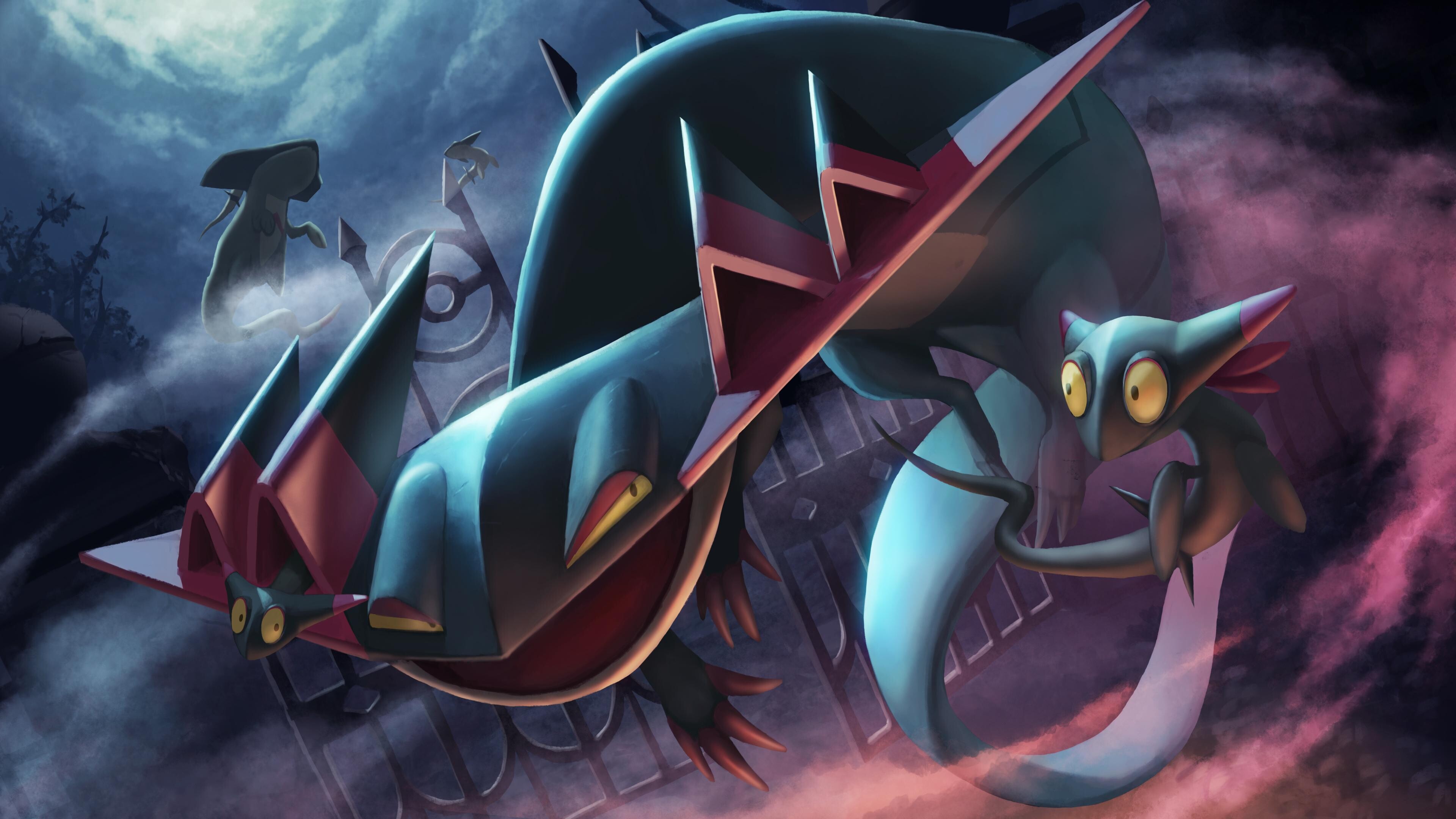 Drakloak, Dragapult and Dreepy, Ghost Pokemon Wallpaper, 3840x2160 4K Desktop