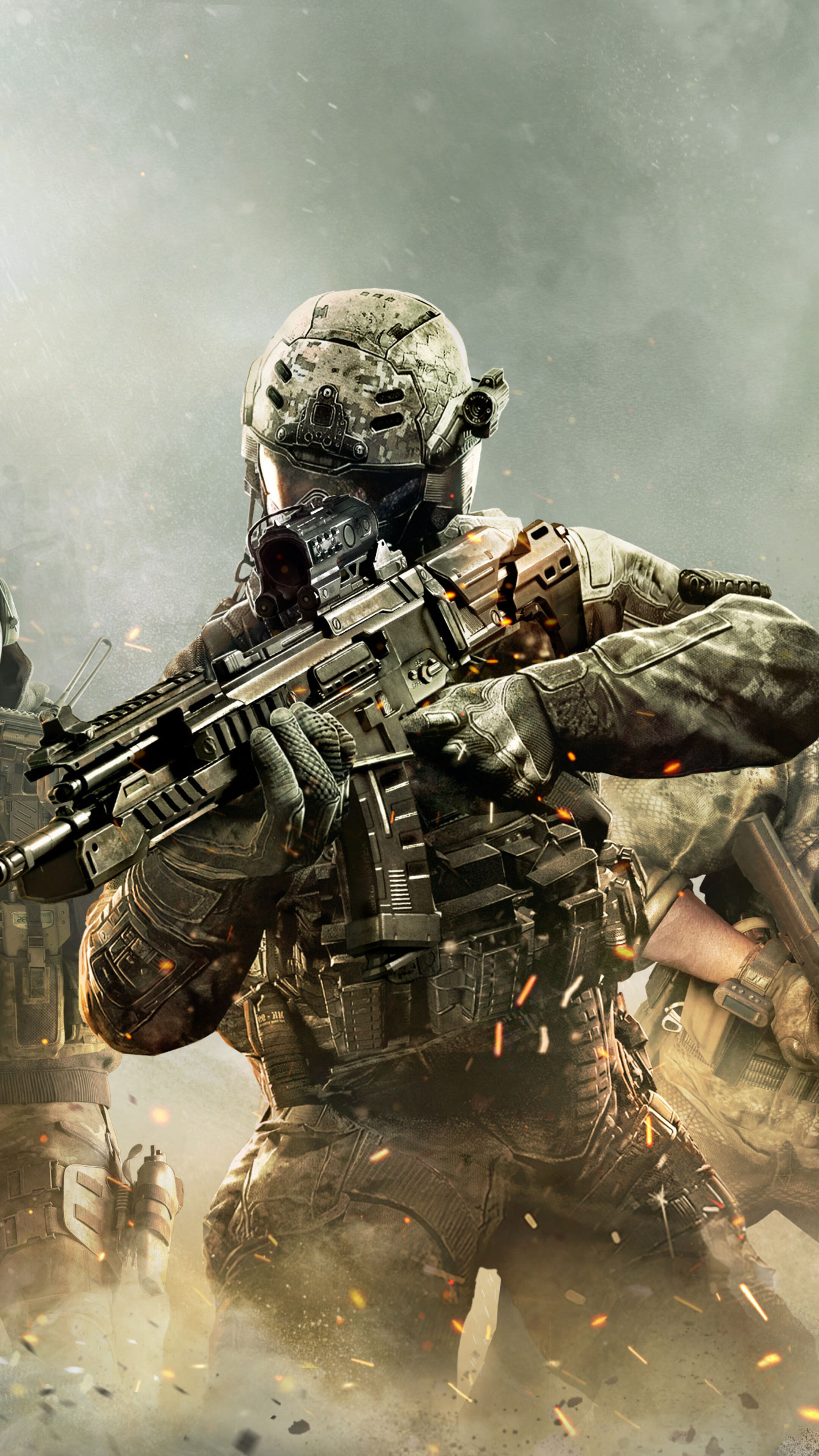 Call of Duty soldier, tactical assault rifle, digital camo combat helmet, 4K Phone wallpaper