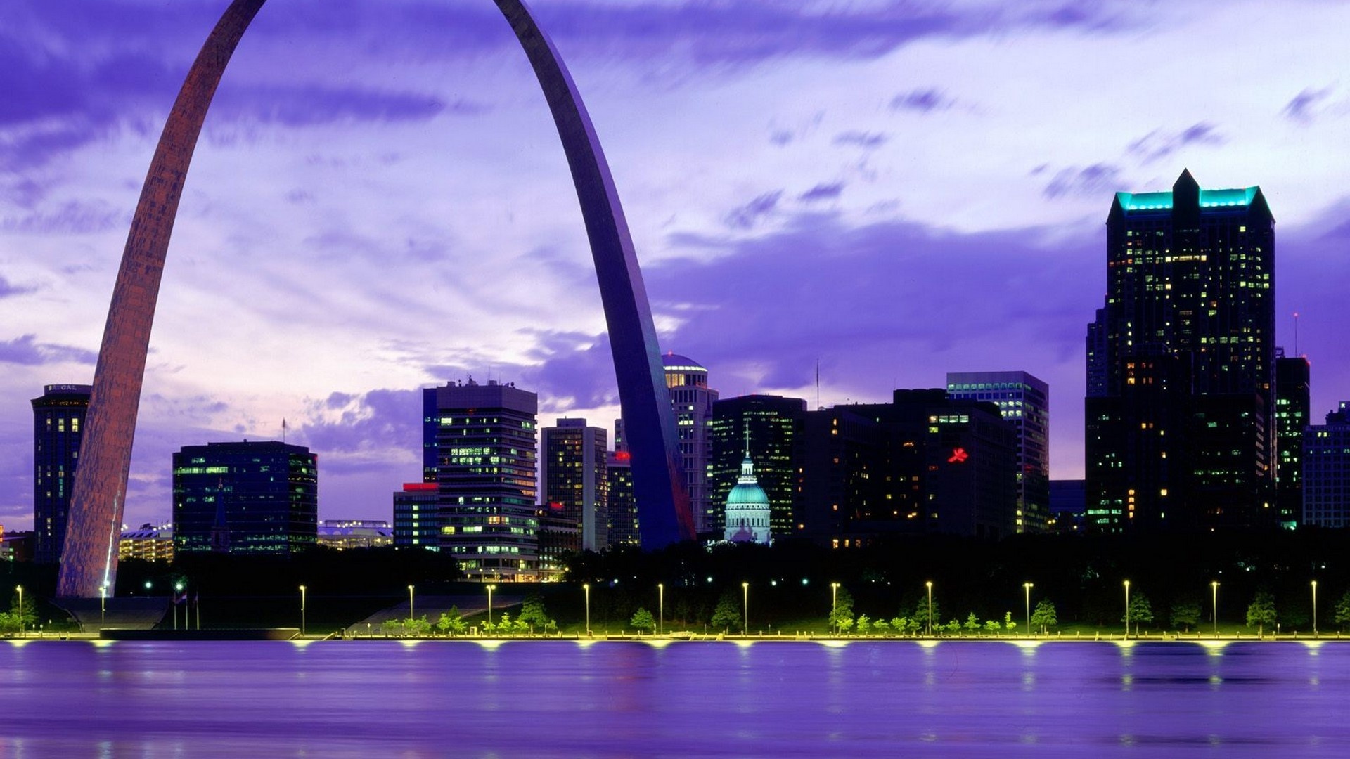 St. Louis skyline, Architectural marvels, Urban buzz, Nighttime charm, 1920x1080 Full HD Desktop