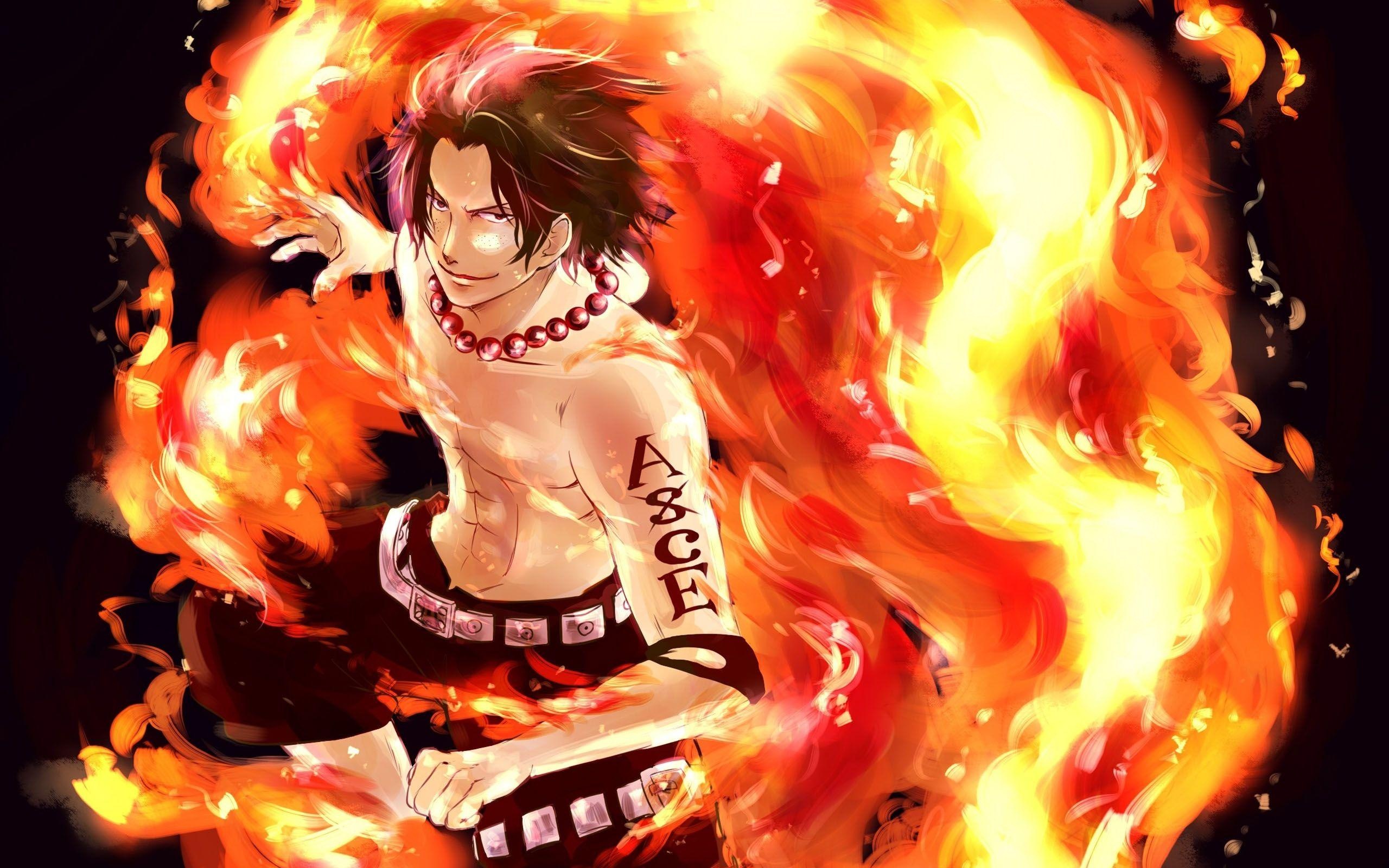 Portgas D. Ace, ASCE tattoo, blazing fire flames, HD Desktop wallpaper