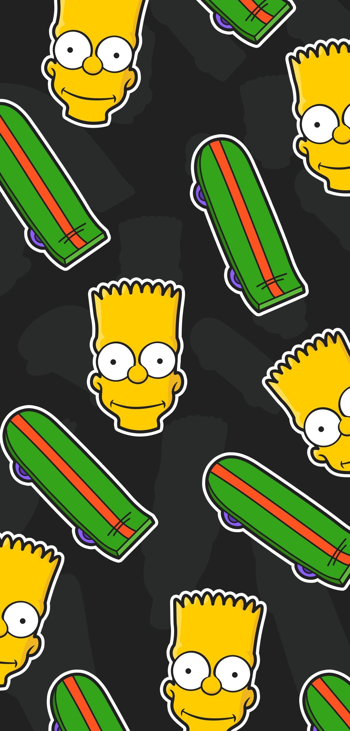 Bart Simpson head, Bart Simpson skateboard, Cartoon sticker pattern, HD Phone wallpaper