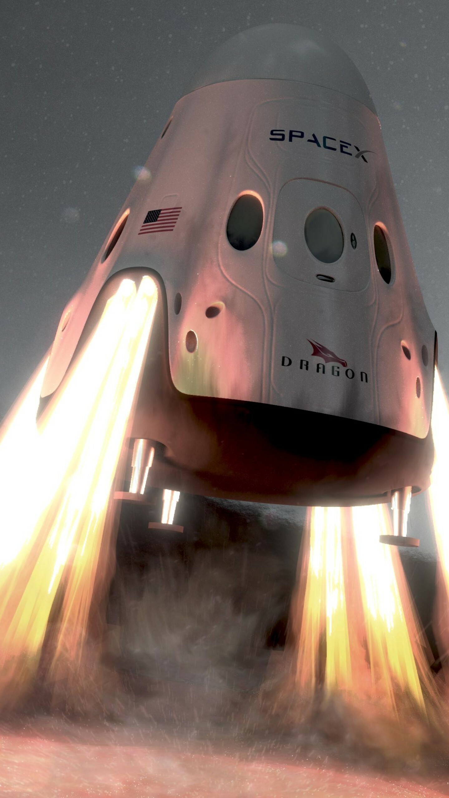 SpaceX ship red dragon, Mars space, 1440x2560 HD Phone