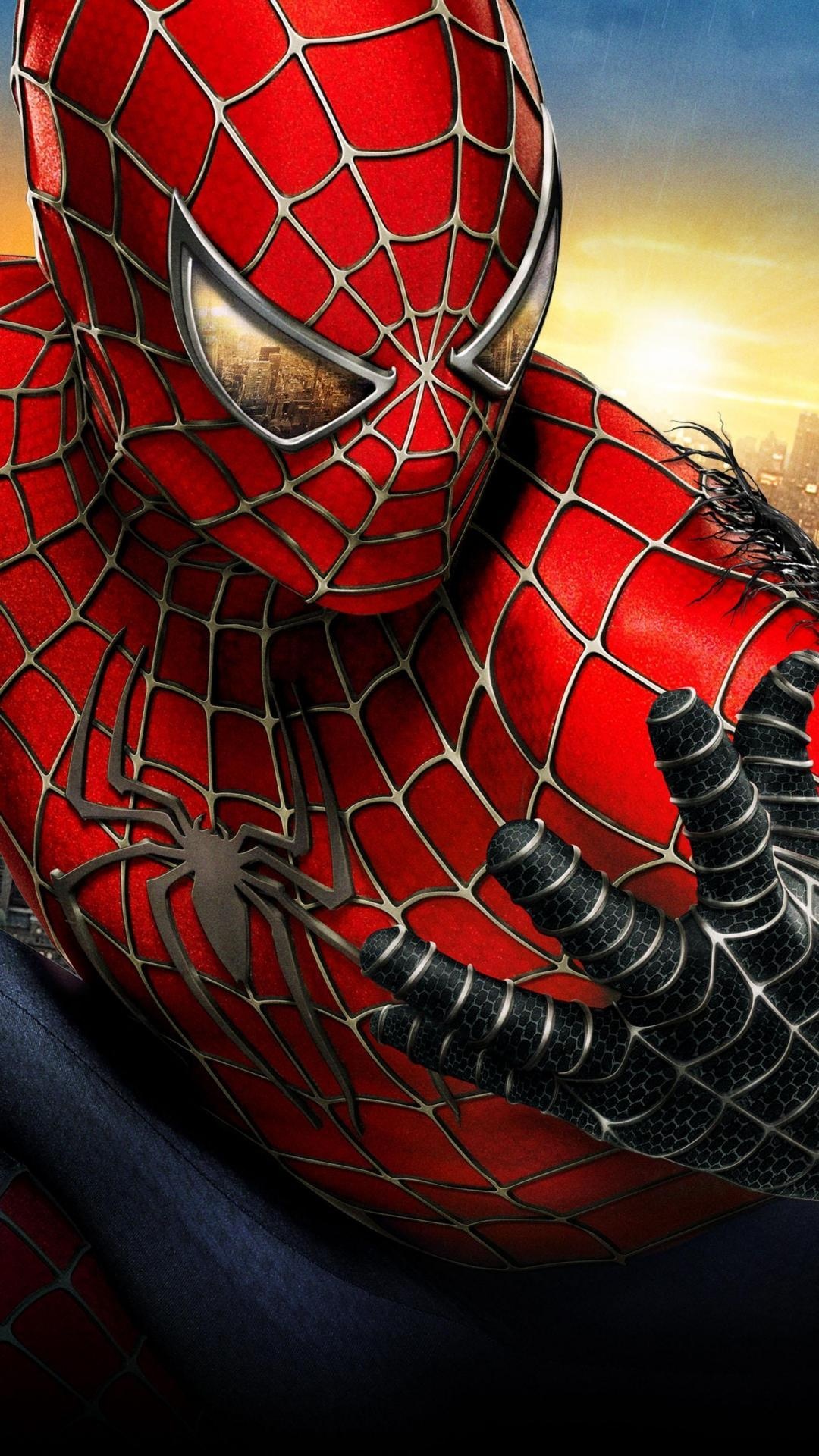 Tobey Maguire Spider-Man, Black Symbiote suit, New York City reflection, Full HD Phone wallpaper