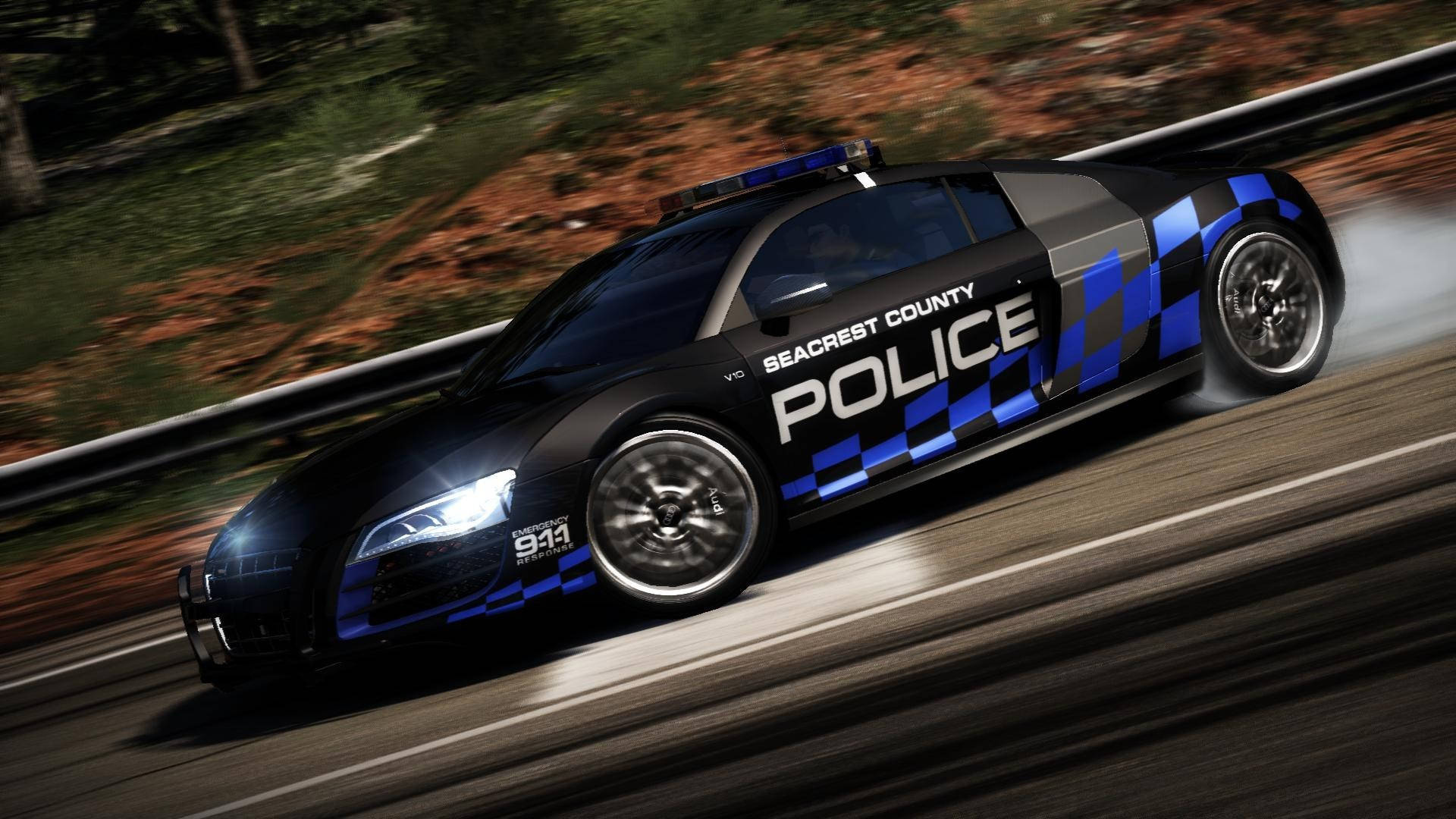 Audi R8 V10 police car, Need for Speed: Hot Pursuit, Seacrest County Police Department livery, Full HD Desktop wallpaper