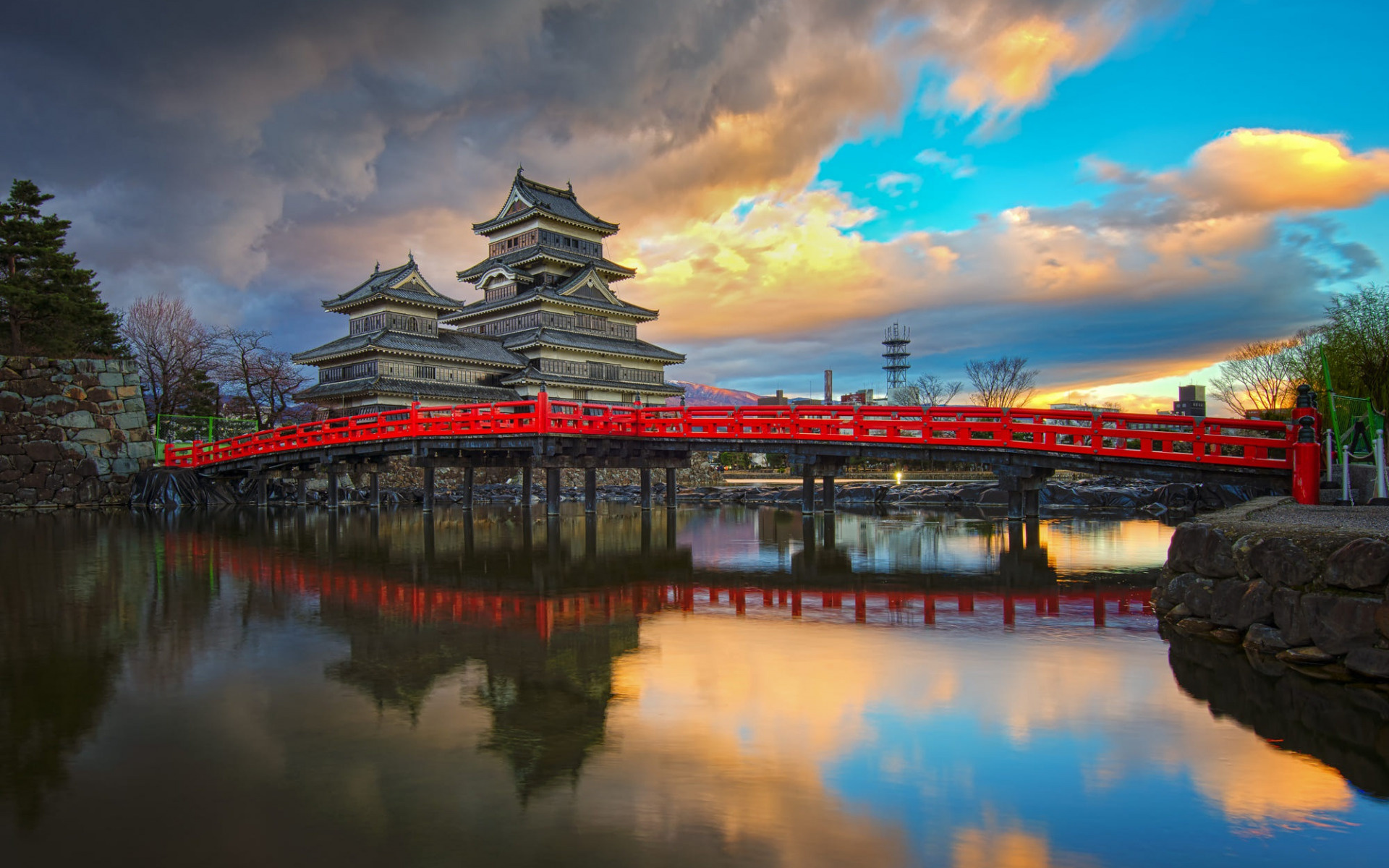 Matsumoto Castle, Historic fortress, Japanese sunset, Nagano prefecture, 1920x1200 HD Desktop