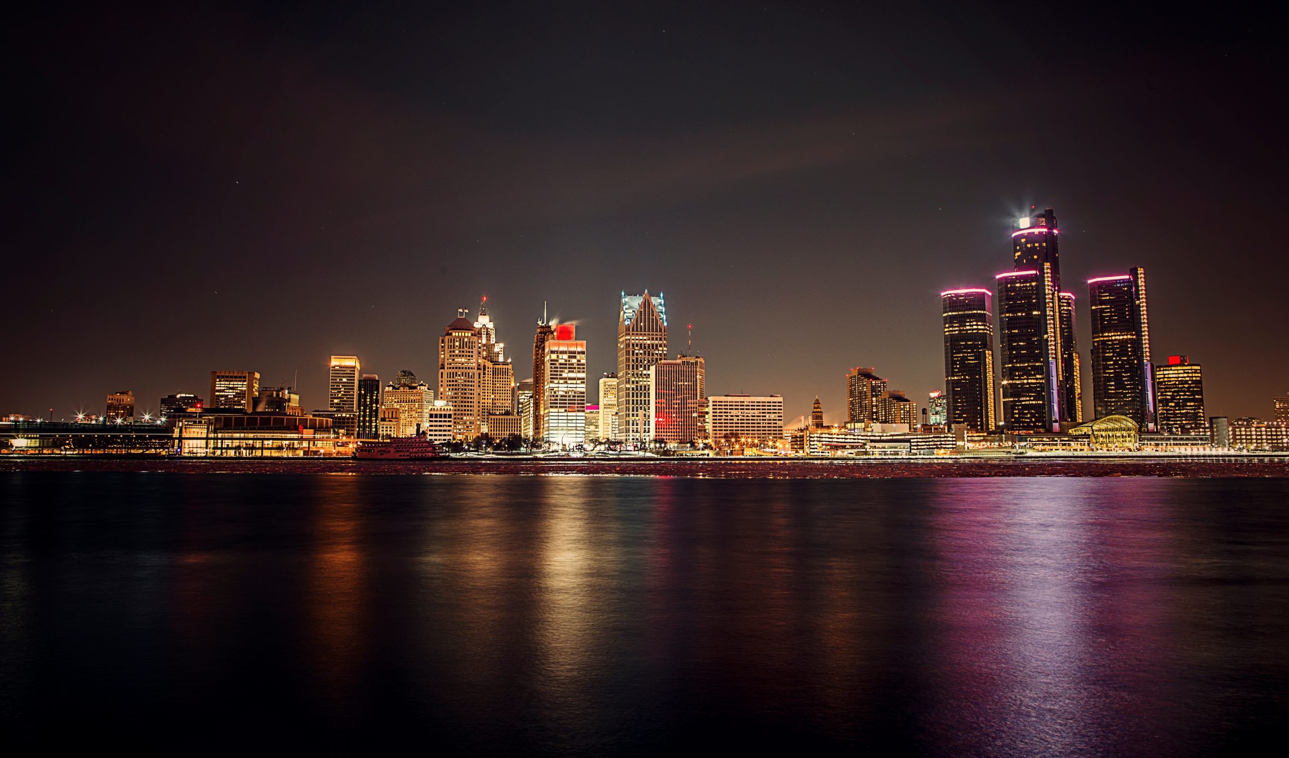 Detroit Skyline, Travels, Downtown Detroit, Lights, 2560x1510 HD Desktop