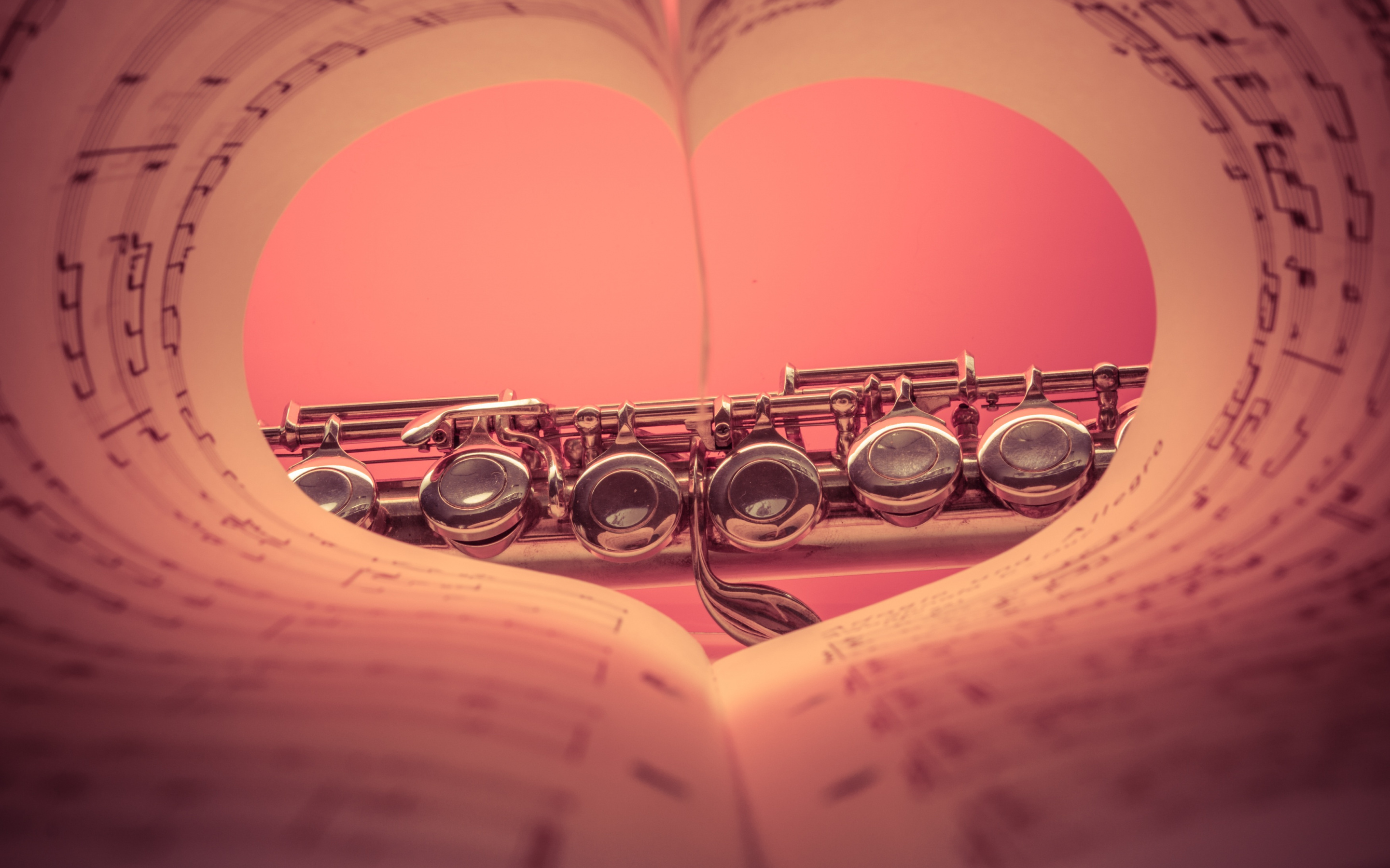 Love for music, Creative concepts, Artistic wallpapers, Heartwarming flute, 2880x1800 HD Desktop