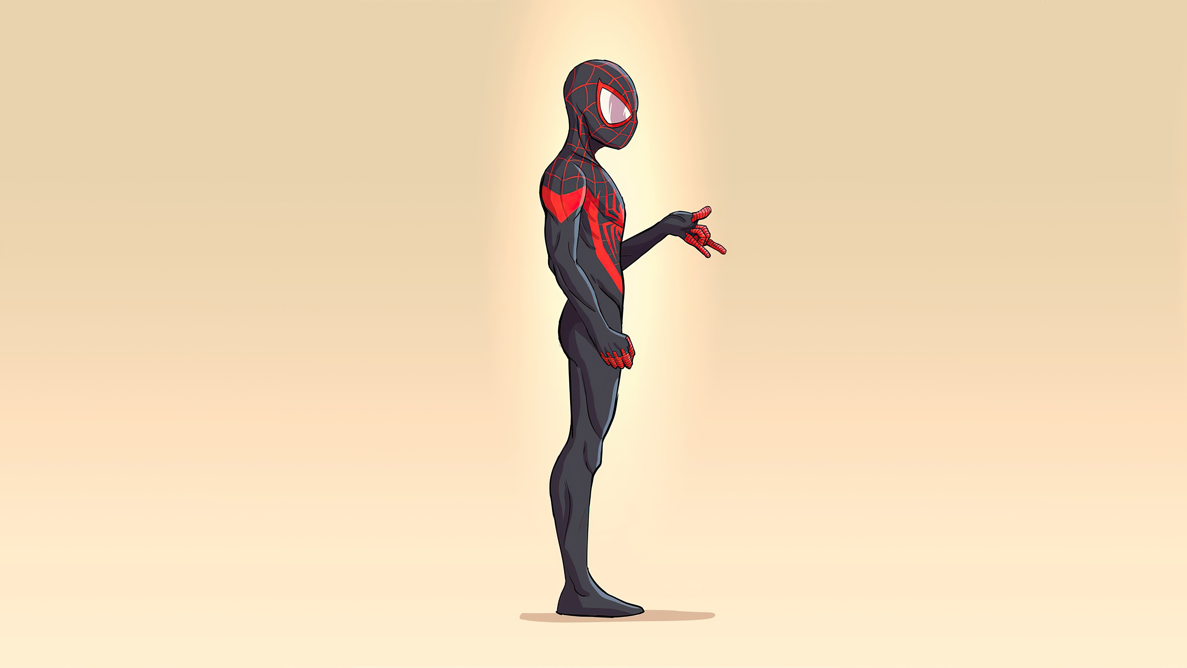 Miles Morales Spider-Man, black and red suit, web-shooting hand gesture, 4K Desktop wallpaper