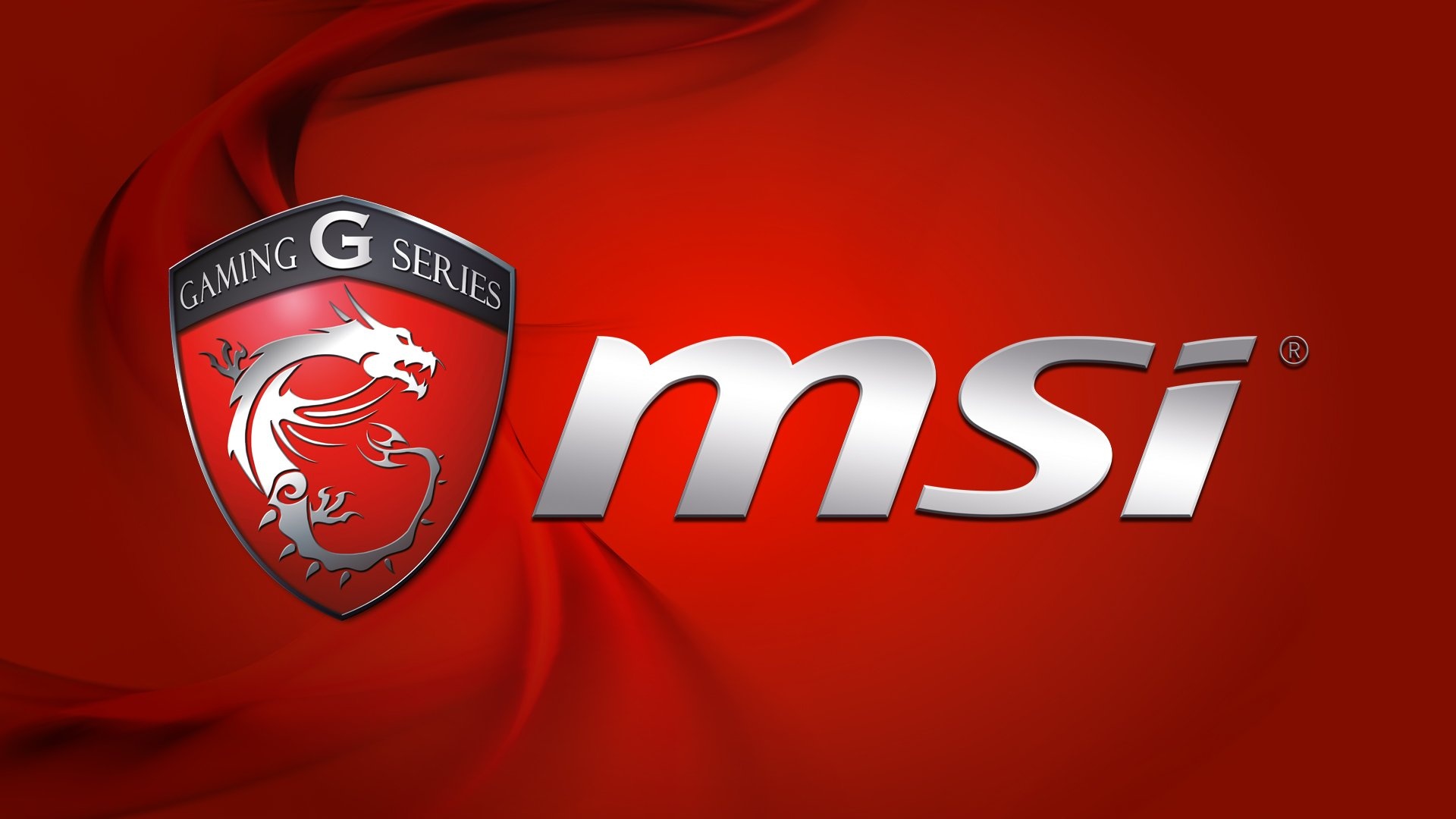 MSI Gaming Series badge, metallic MSI logo, red draped satin fabric, Full HD Desktop wallpaper