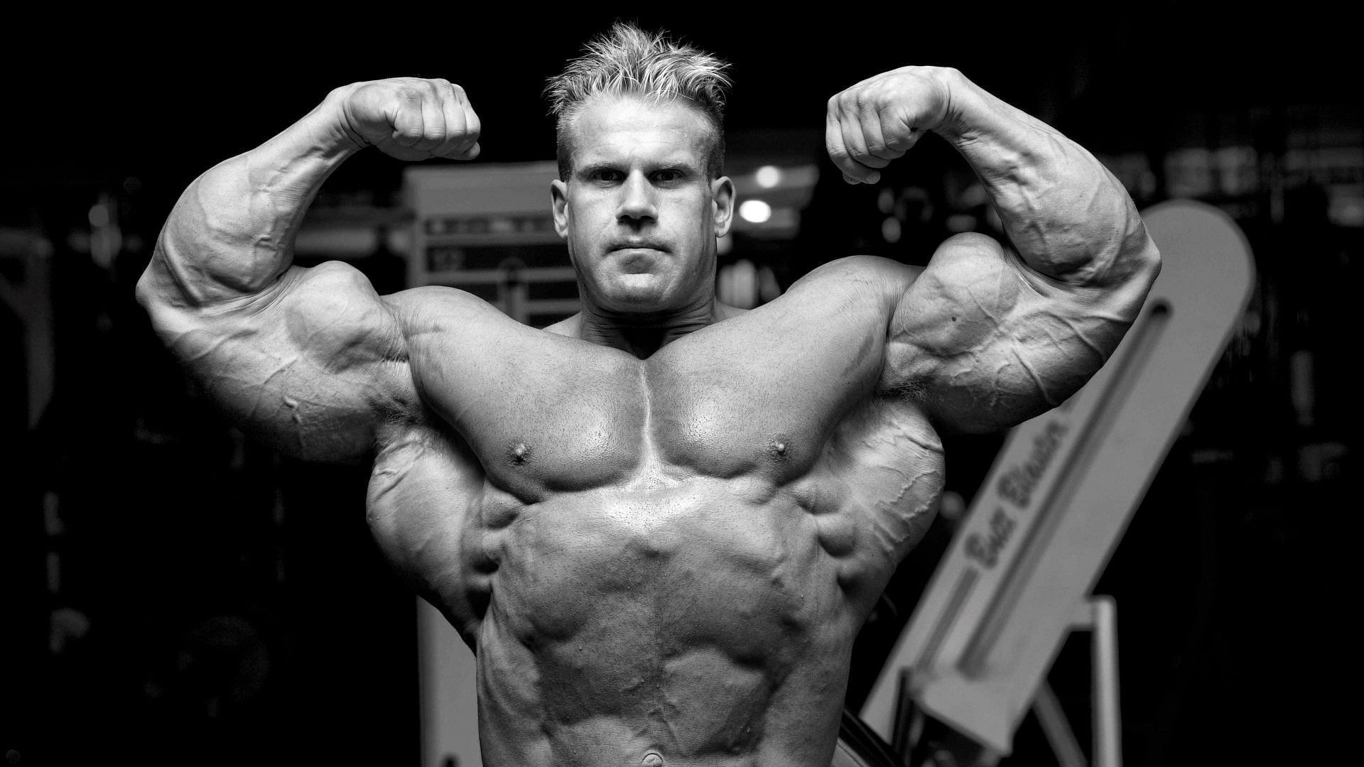 Jay Cutler, Front double biceps pose, Monochrome gym setting, Full HD Desktop wallpaper
