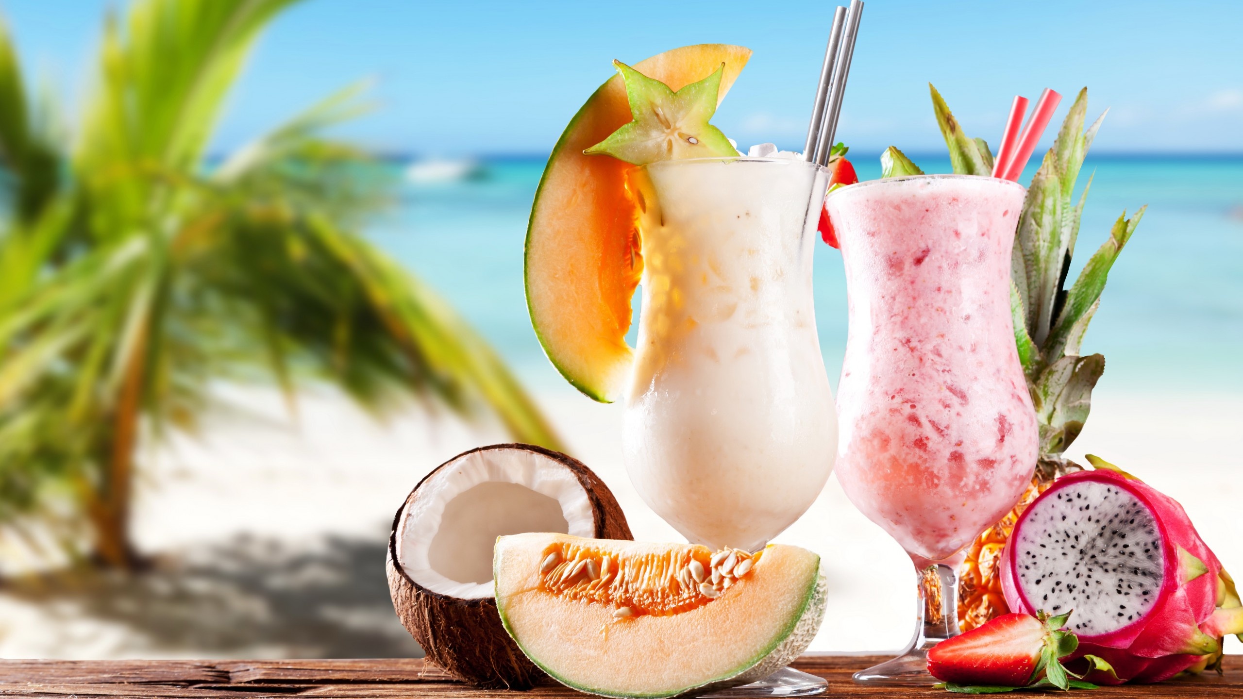 Exotic fruit milkshake, Tropical flavor blend, Refreshing summer drink, Colorful and vibrant, 2560x1440 HD Desktop