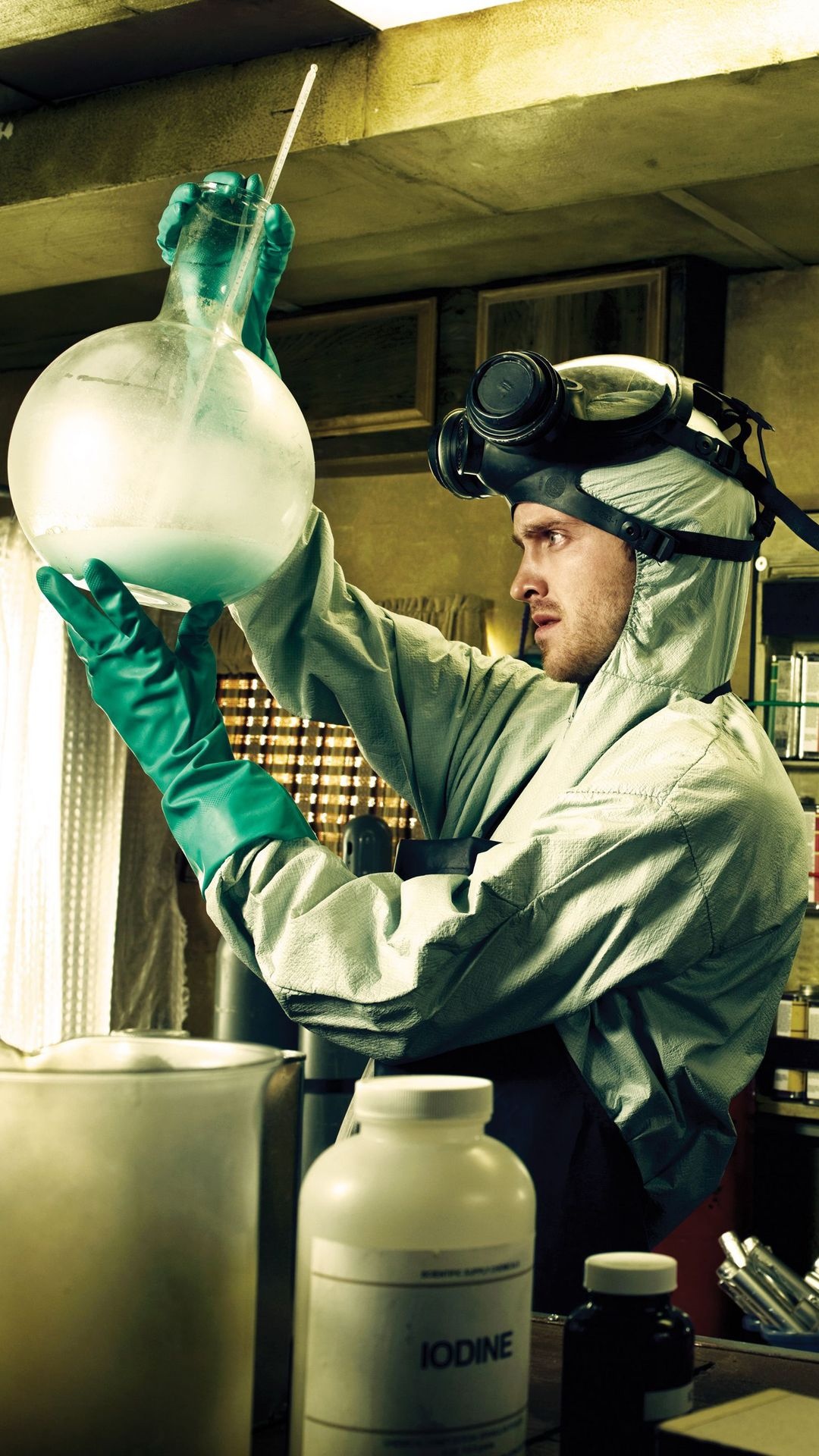 Jesse Pinkman, IODINE bottle, round-bottom boiling flask, Full HD Phone wallpaper