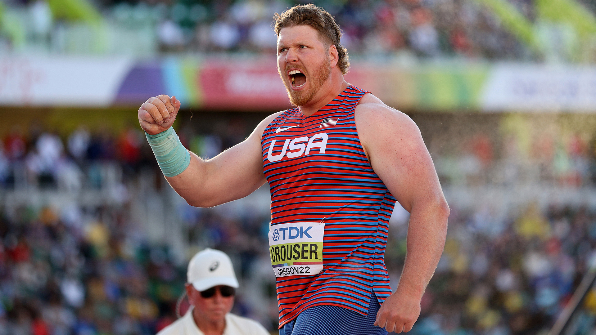 Ryan Crouser, Frenetic turn, Track and field worlds, NBC Sports, 1920x1080 Full HD Desktop