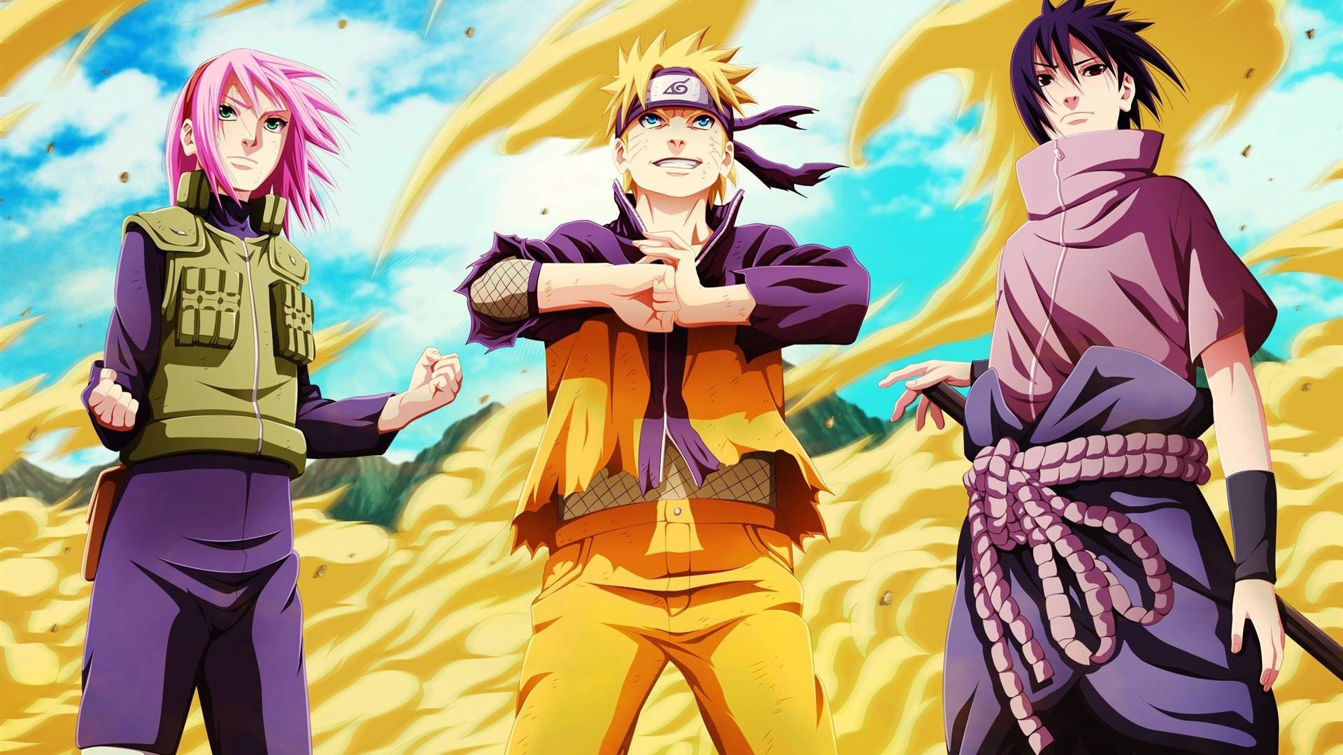 Naruto Uzumaki, Sasuke Uchiha, Sakura Haruno, Team 7, Full HD Desktop wallpaper