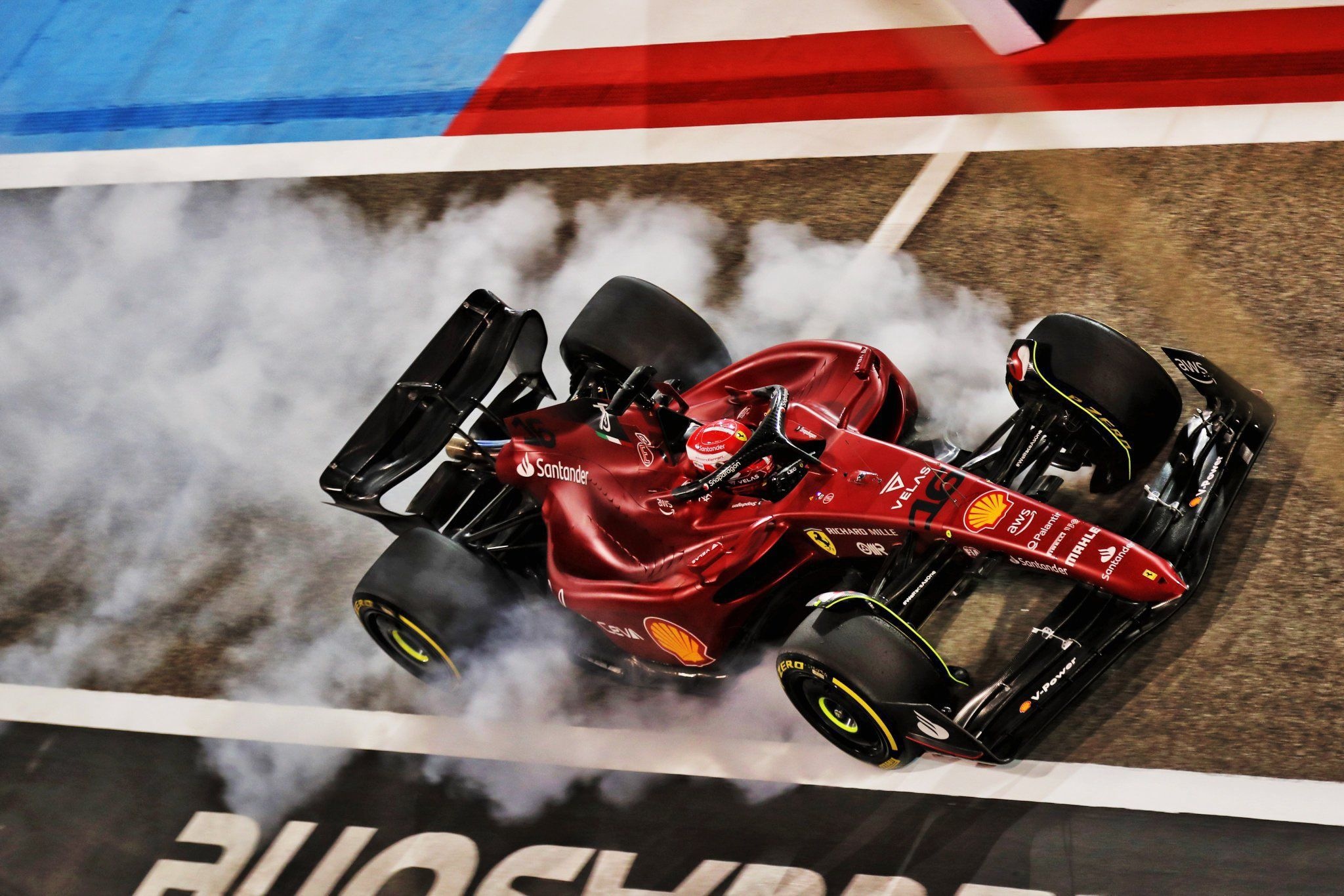 Ferrari F1-75, Charles Leclerc, Tire smoke burnout, HD Desktop wallpaper