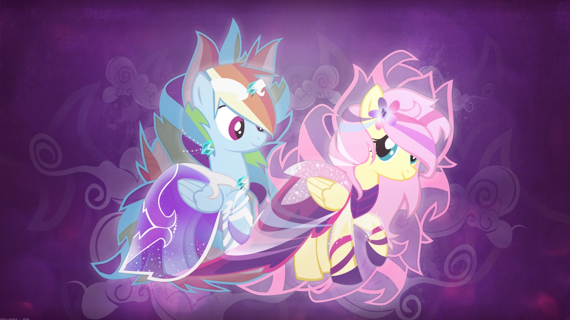 Rainbow Dash, Fluttershy, Grand Galloping Gala dress, Full HD Desktop wallpaper