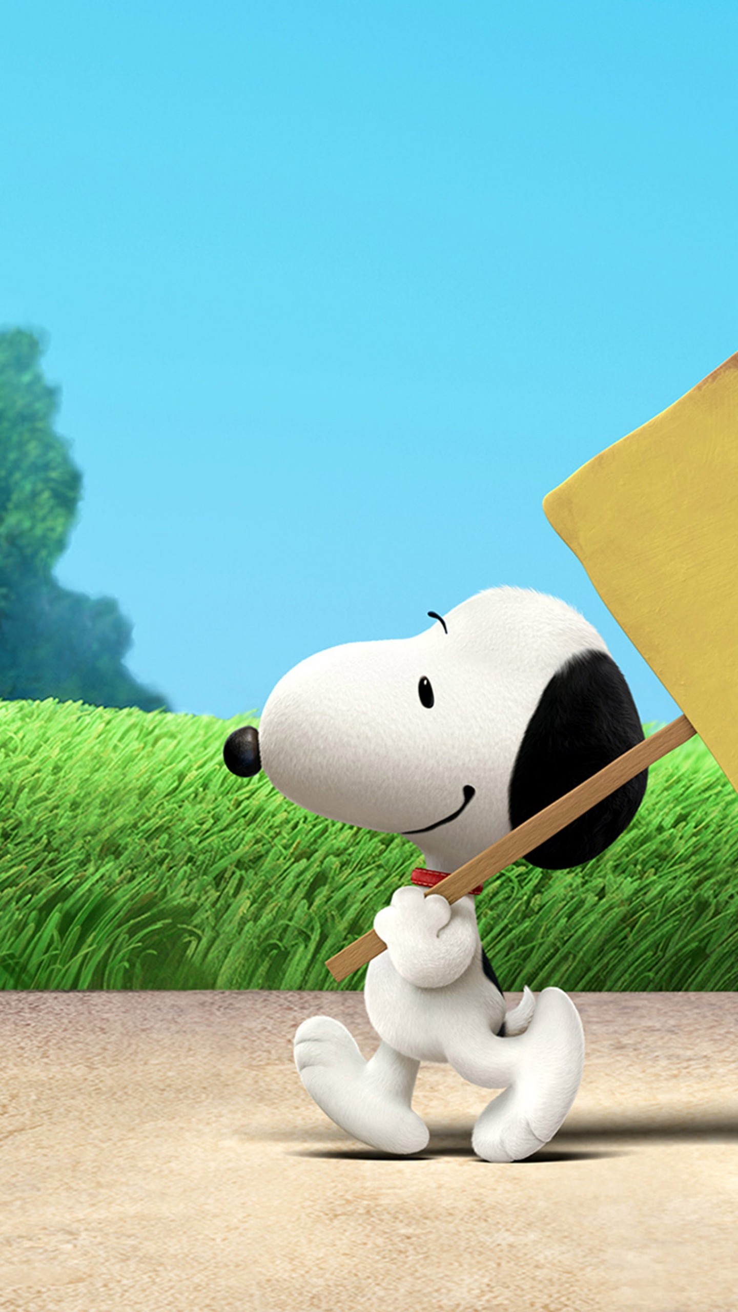 Snoopy, blank yellow placard, green grass lawn, HD Phone wallpaper