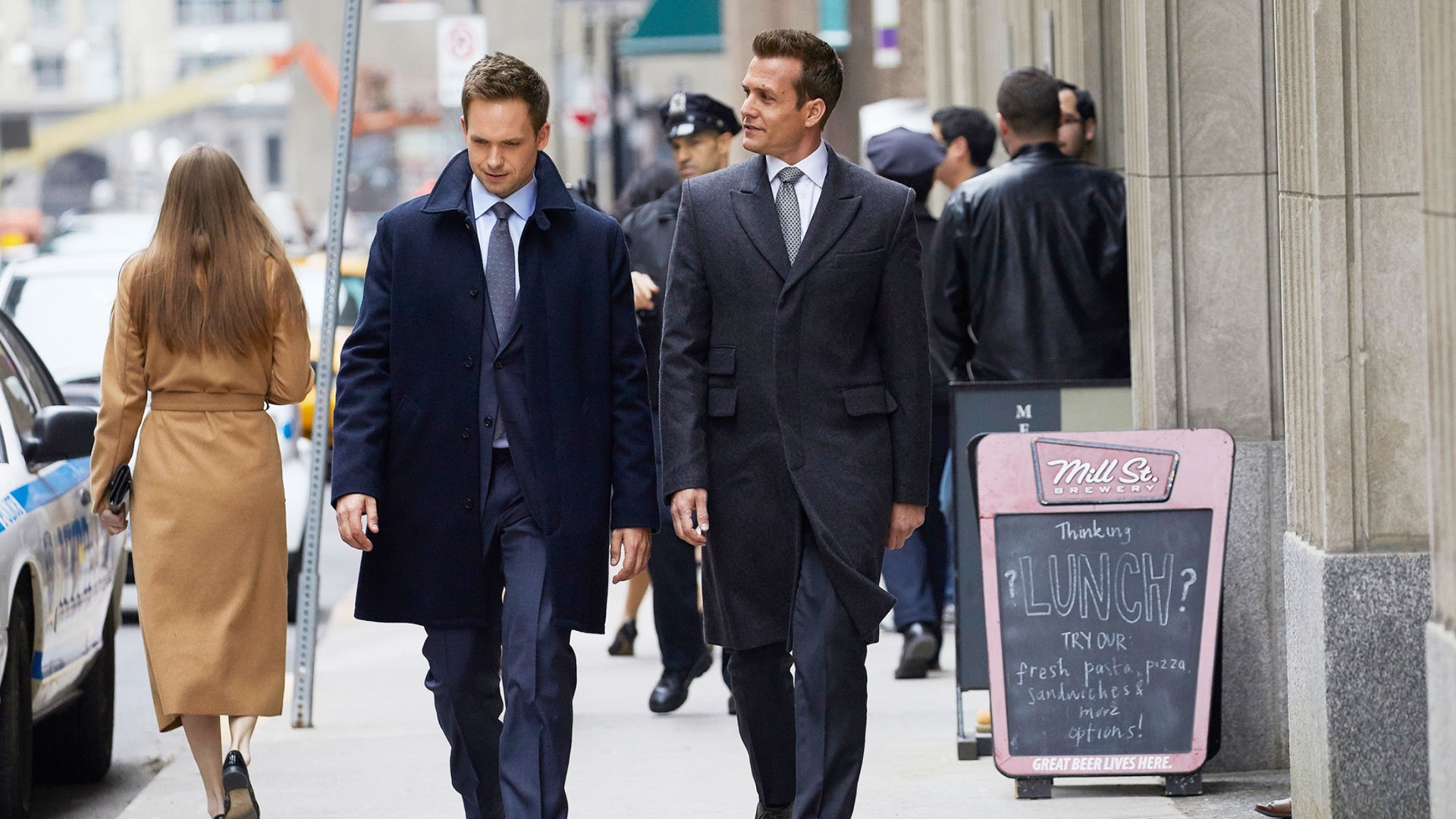 Harvey Specter, Mike Ross, Mill St. Brewery sign, Full HD Desktop wallpaper