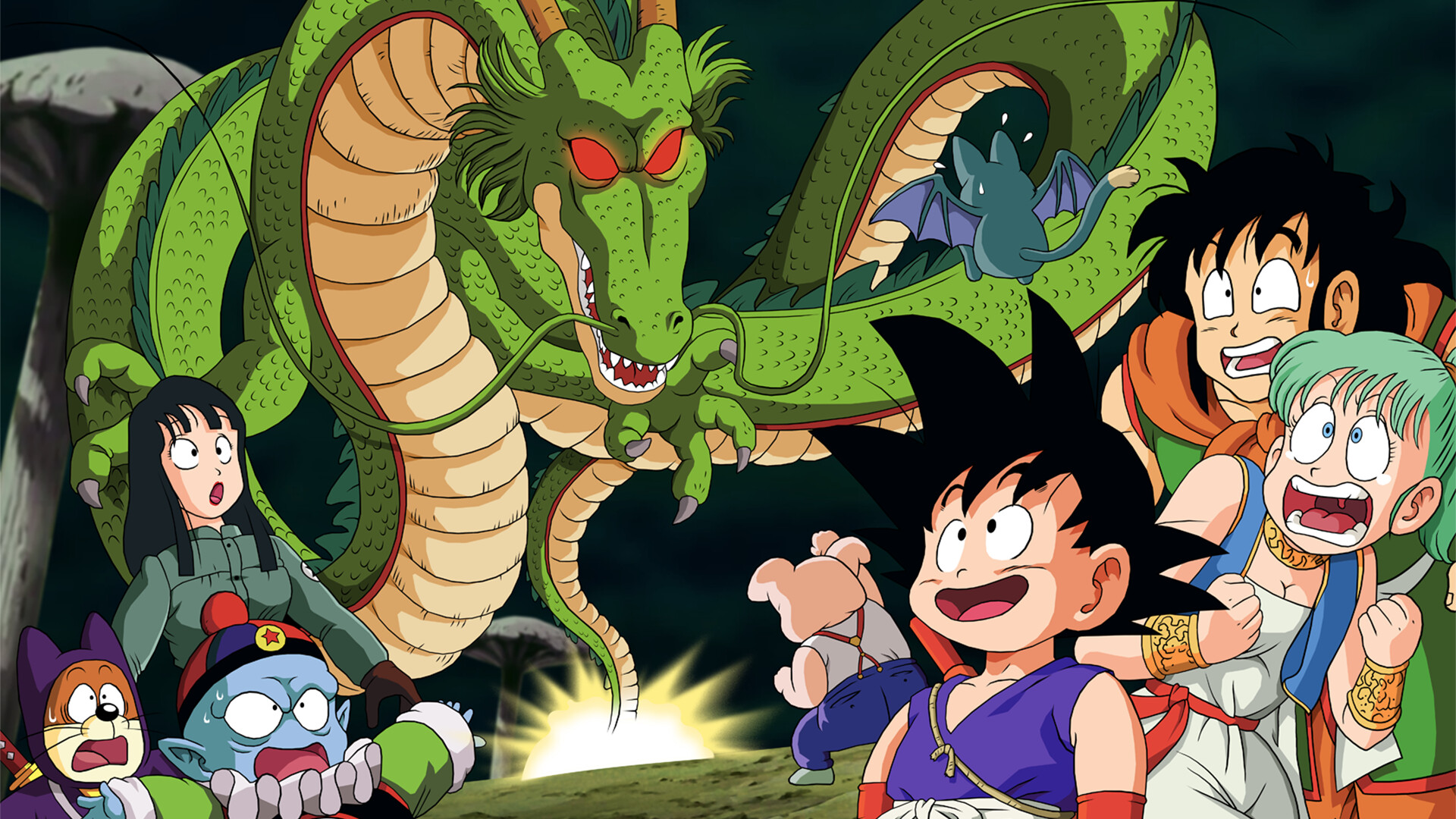Shenron, Kid Goku, Bulma, Oolong, Puar, Seven Dragon Balls, Dragon Ball, Full HD Desktop wallpaper