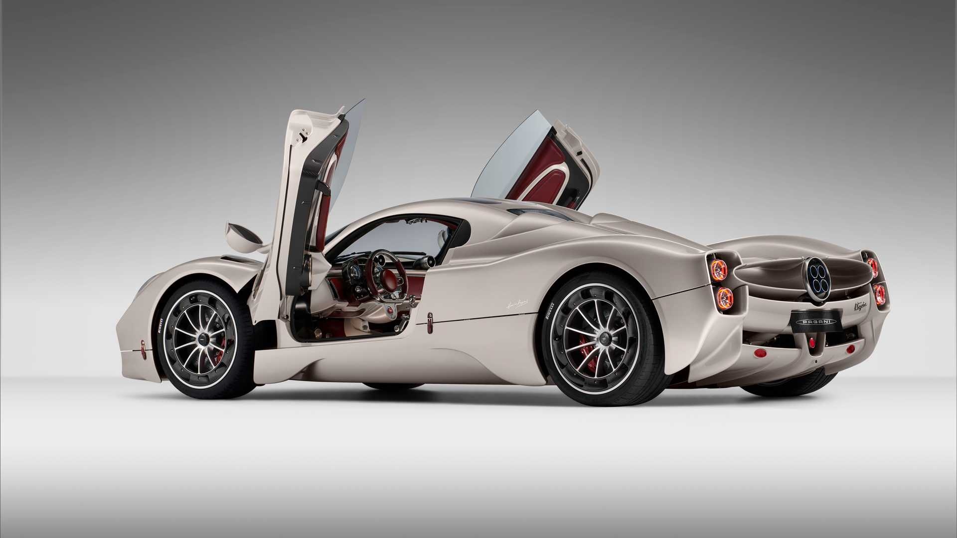 Pagani Utopia, open butterfly doors, minimalist white studio, Full HD Desktop wallpaper