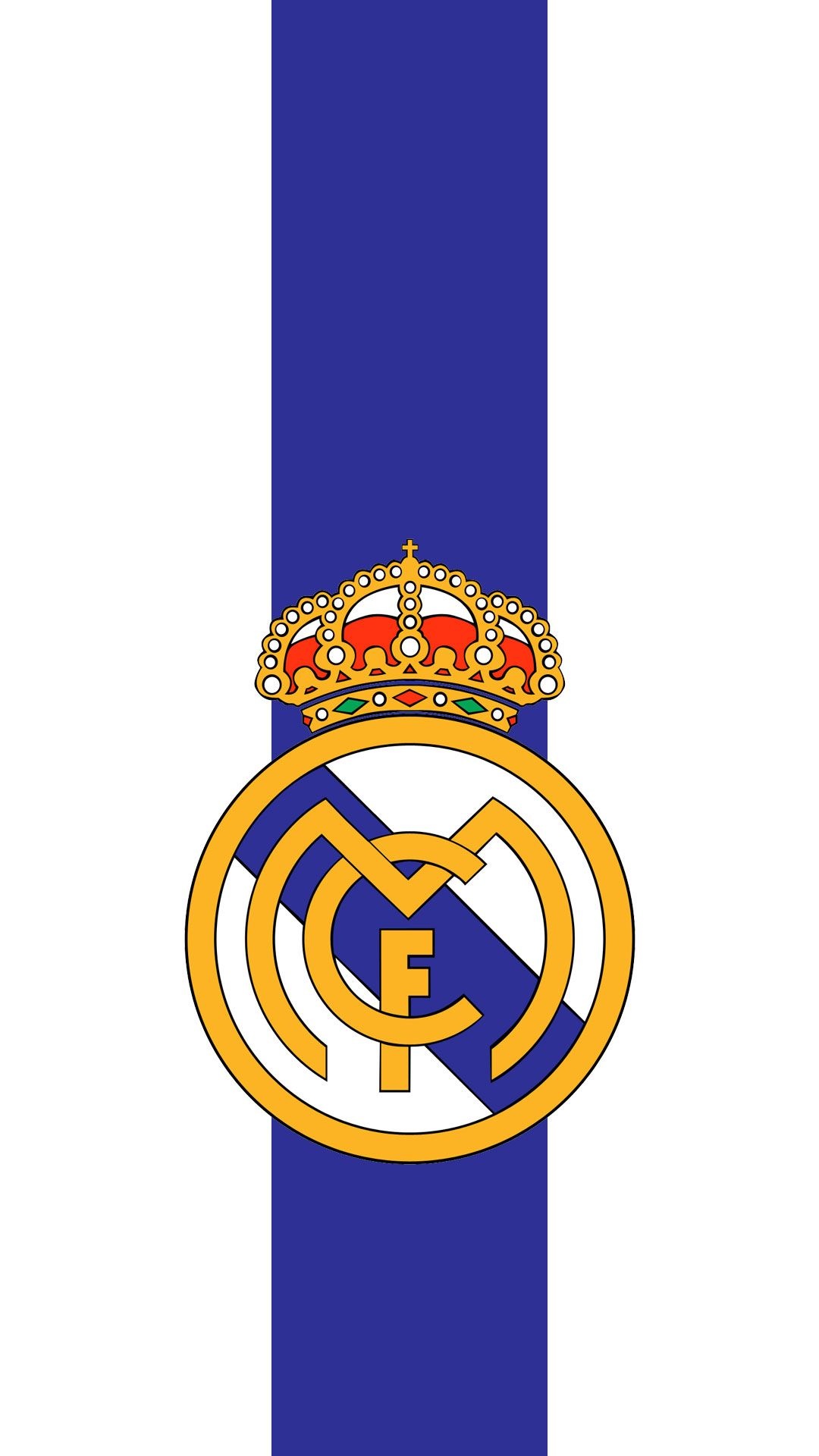 Real Madrid crest, Spanish royal crown, vertical blue stripe, Full HD Phone wallpaper