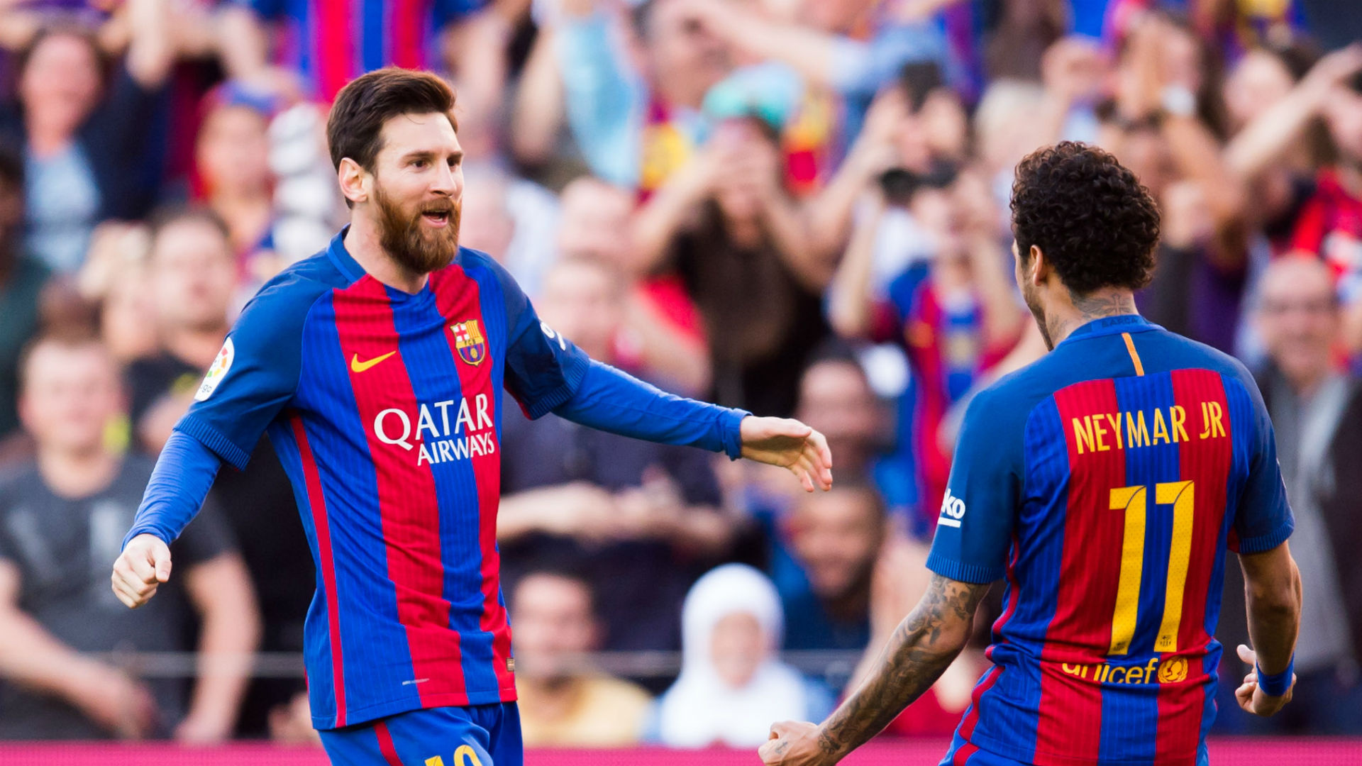 Lionel Messi, Neymar Jr, FC Barcelona kit, Full HD Desktop wallpaper