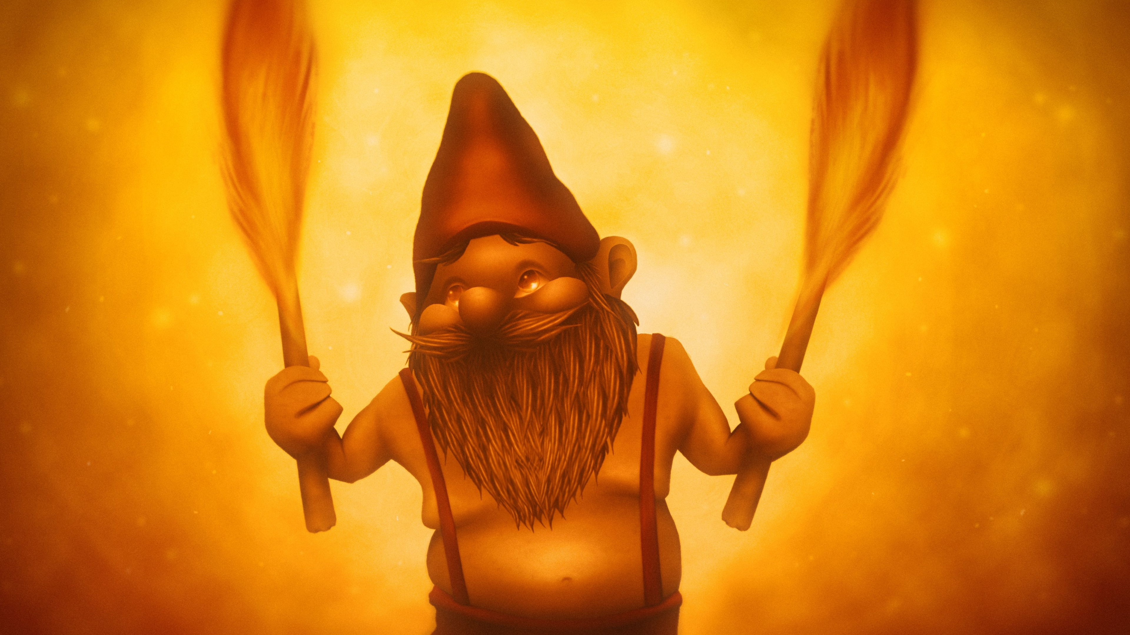 Fire gnome, Gnome Wallpaper, 3840x2160 4K Desktop