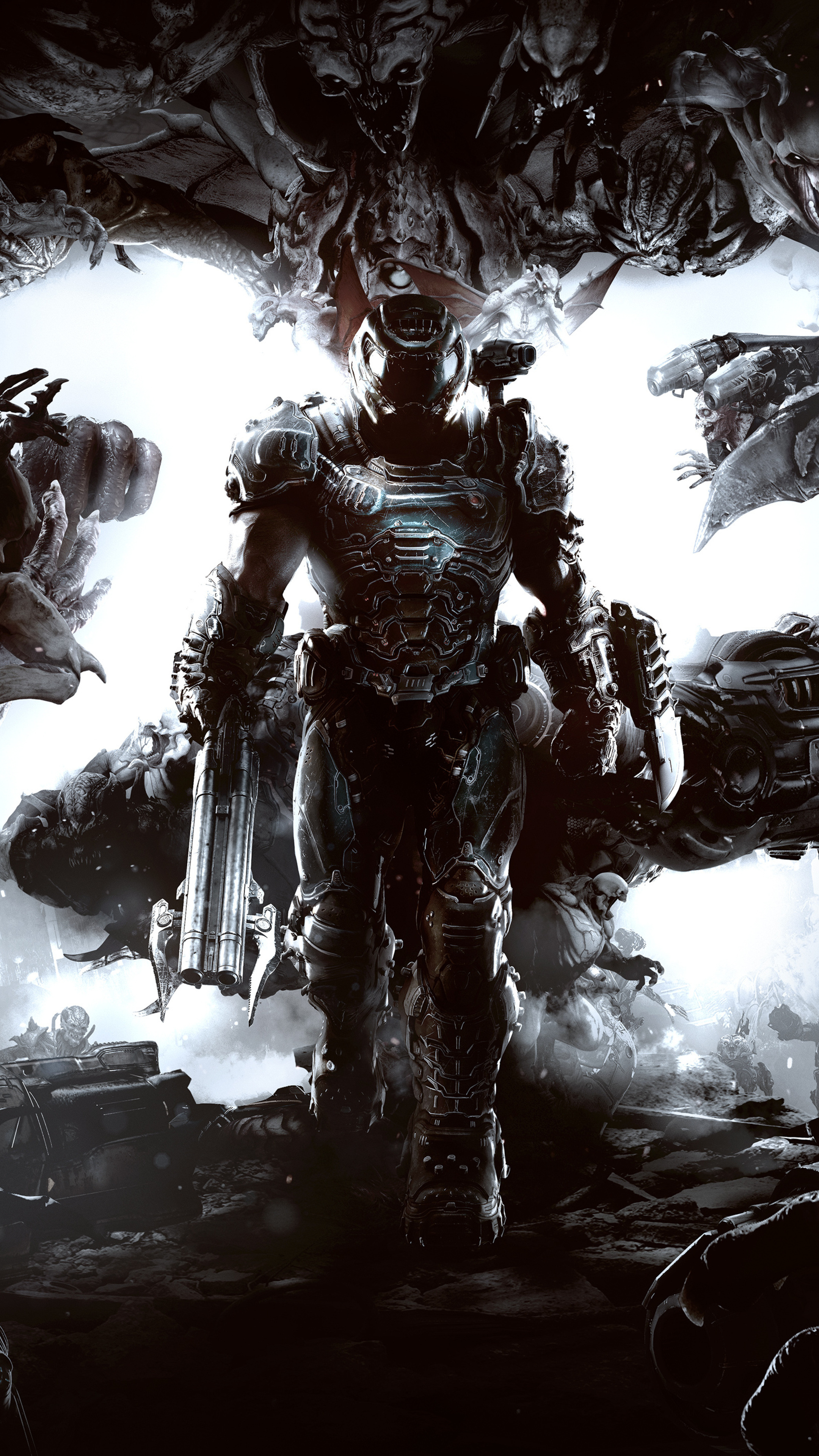 Doom Slayer, Super Shotgun, Doom Eternal demons, 4K Phone wallpaper