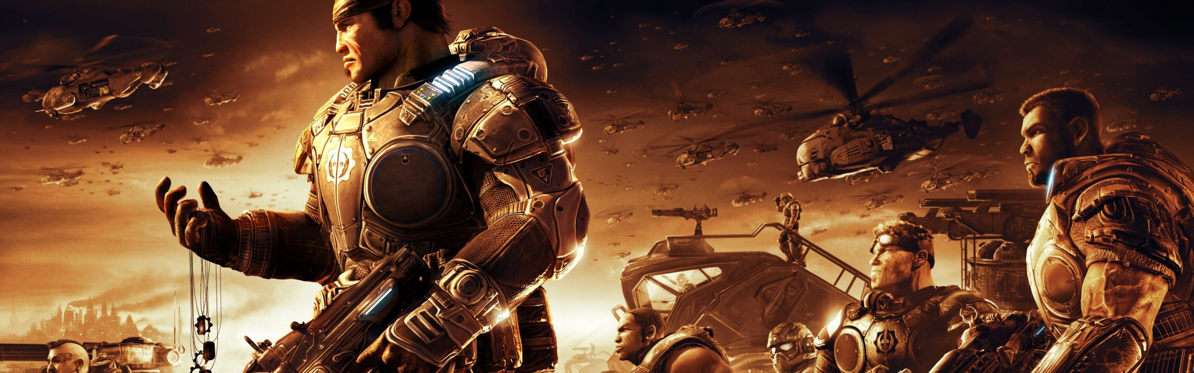 Gears of War, Dual screen wallpapers, Epic gaming moments, Captivating visuals, 3840x1200 Dual Screen Desktop