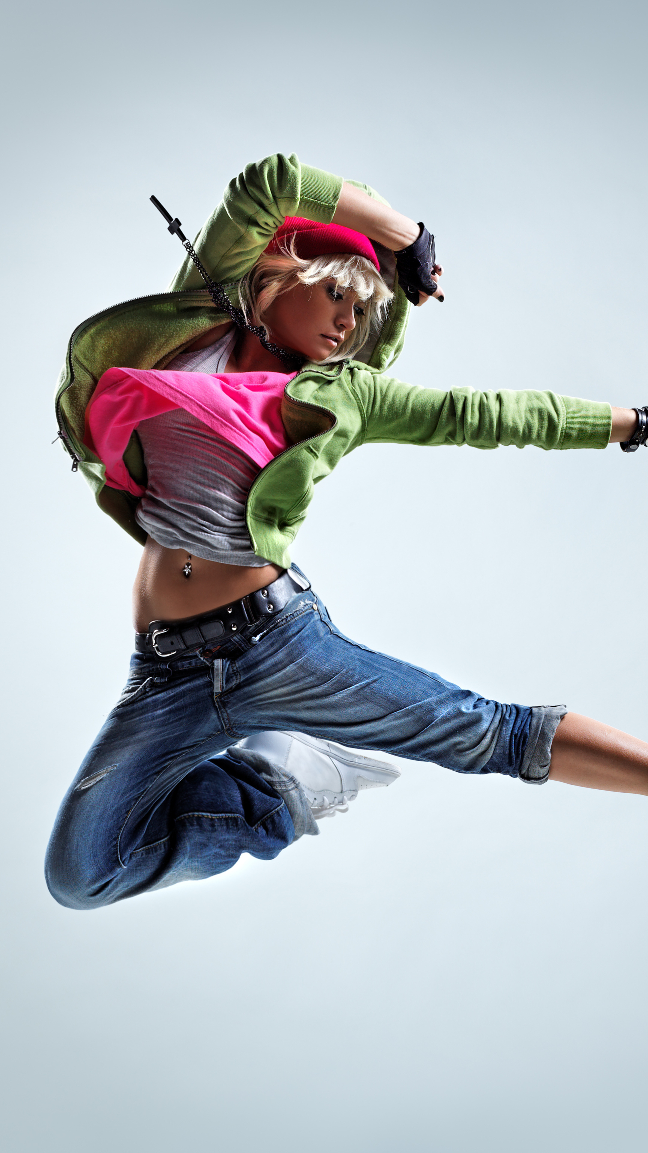 Jumping, Girl power, Martial arts kick, Dynamic energy, 2160x3840 4K Phone