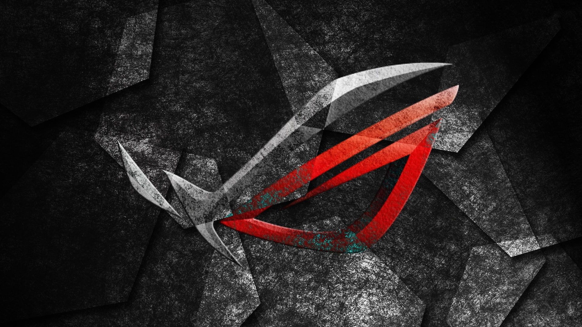 ASUS Republic of Gamers logo, Faceted dark stone polygons, Weathered grunge texture, Full HD Desktop wallpaper
