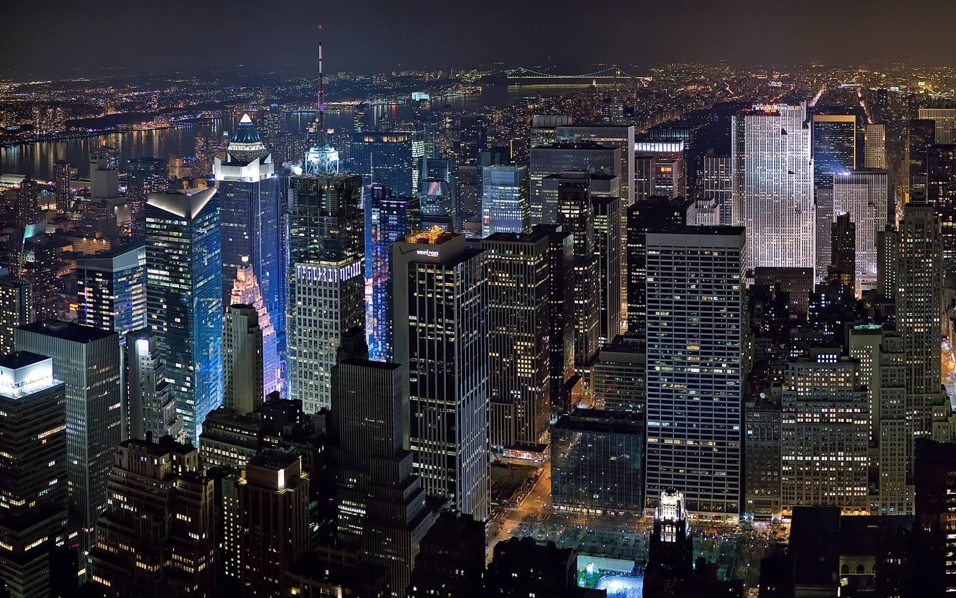 30 Rockefeller Plaza, One Worldwide Plaza, George Washington Bridge, Midtown Manhattan skyline, HD Desktop wallpaper