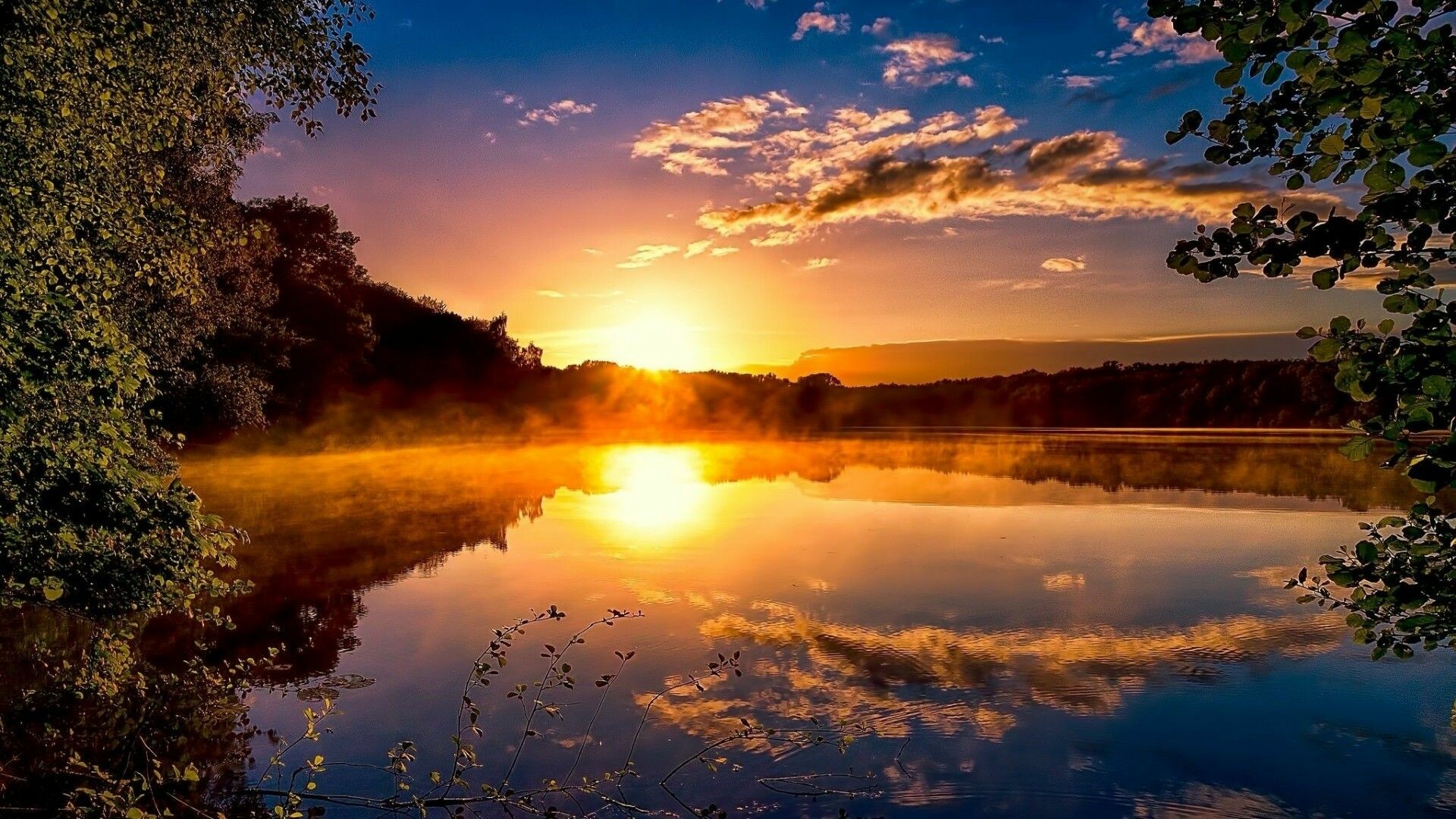 Vibrant sunrise colors, Nature's awakening, Majestic sun rays, Serene morning, 1920x1080 Full HD Desktop