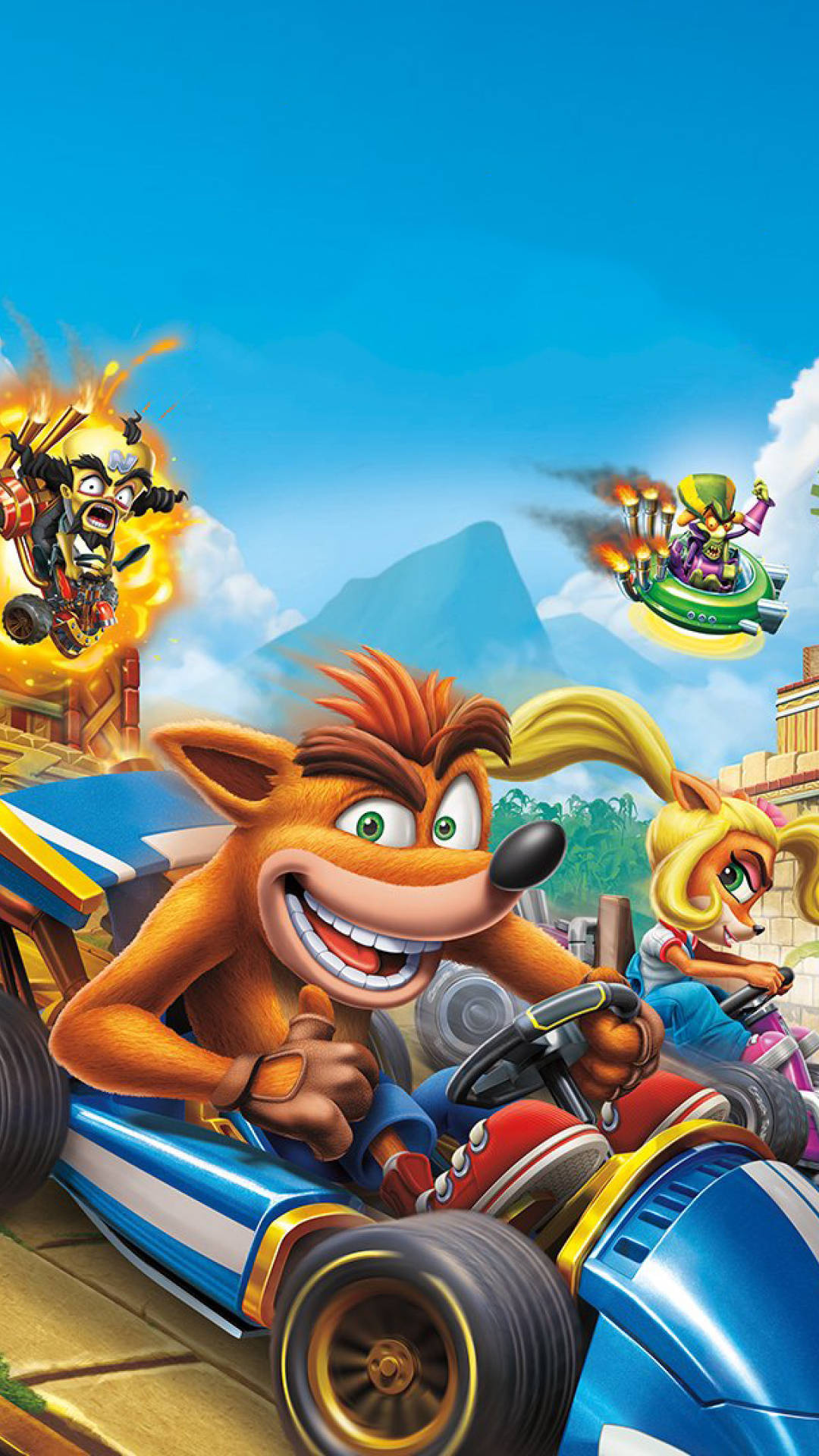 Crash Team Racing Nitro-Fueled, Crash Bandicoot in blue kart, Coco Bandicoot, Doctor Neo Cortex, Nitros Oxide, Full HD Phone wallpaper