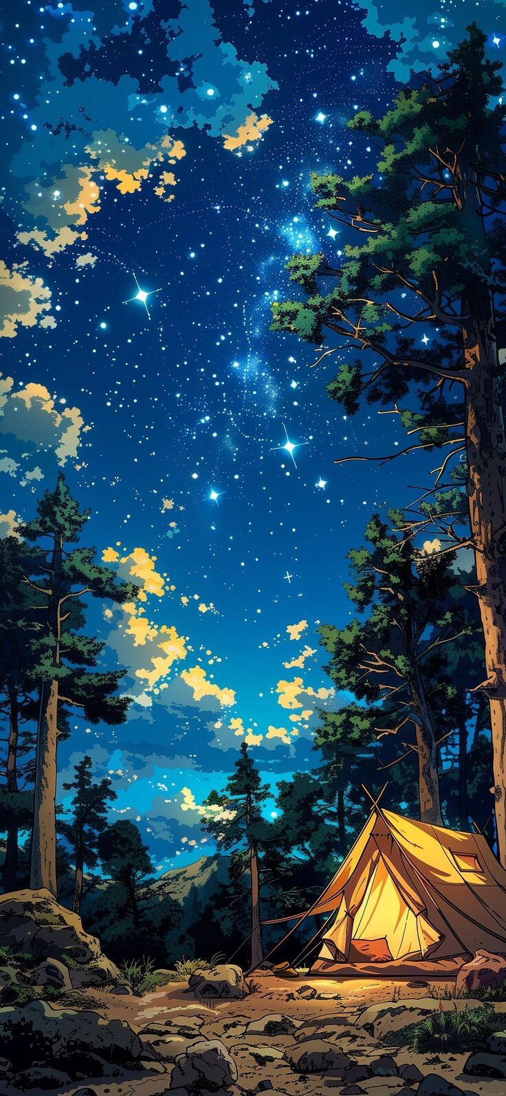 Camping Wallpaper, Constellation, Tent, Starry Night, Forest Landscape, HD