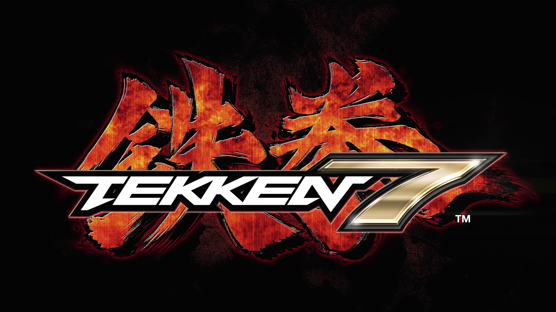 TEKKEN 7 logo, fiery Tekken kanji, black textured background, Full HD Desktop wallpaper