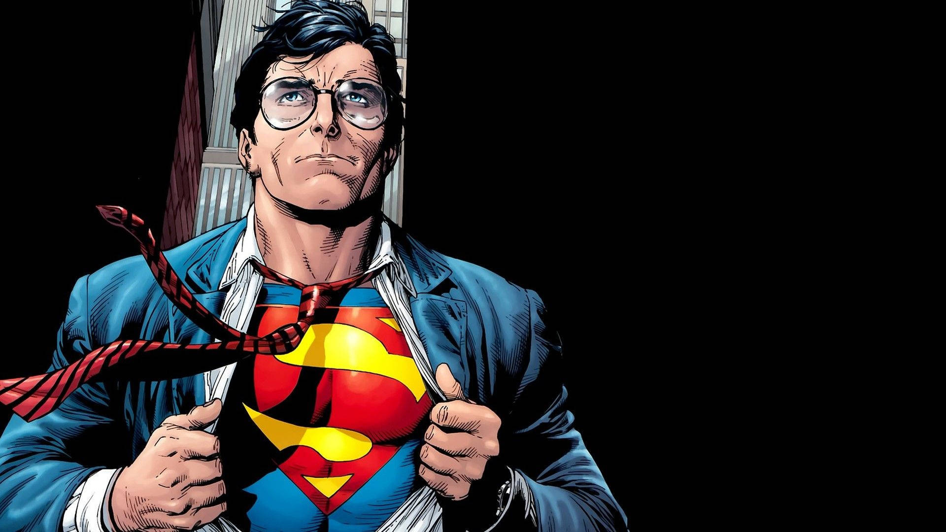 Clark Kent transformation, Superman S-Shield emblem, Blue business suit, Full HD Desktop wallpaper